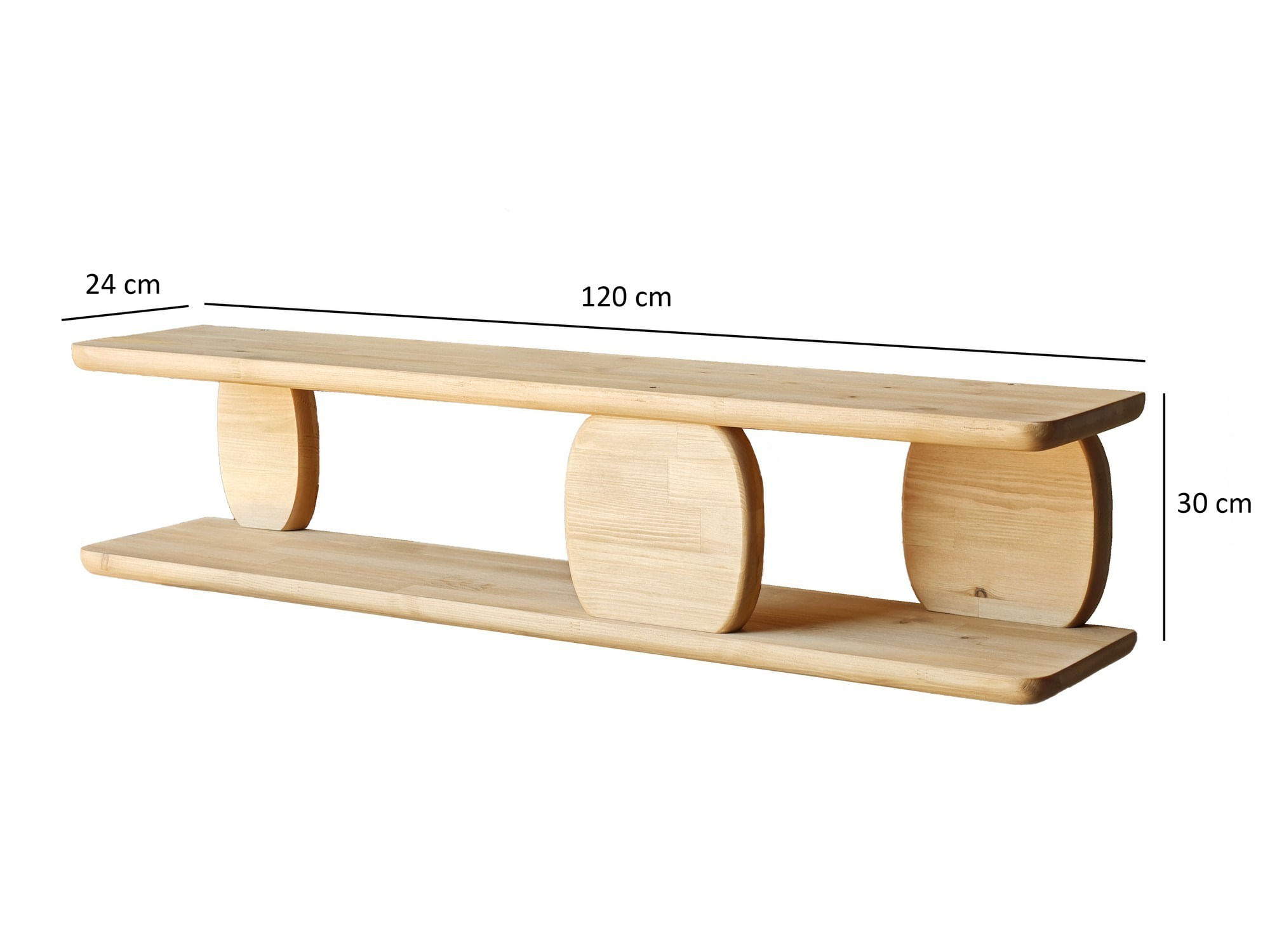 Raft de perete, Hanah Home, lemn masiv, stejar, 120x30x24 cm — imaginea 5