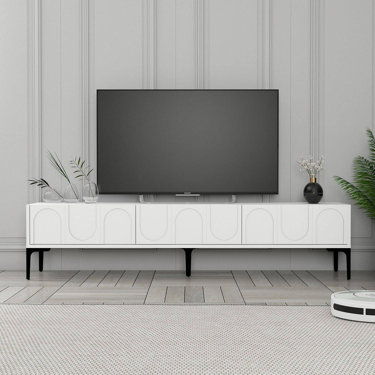 Corp tv, Hanah Home, pal melaminat, alb negru, 180x35x42 cm — imaginea 3