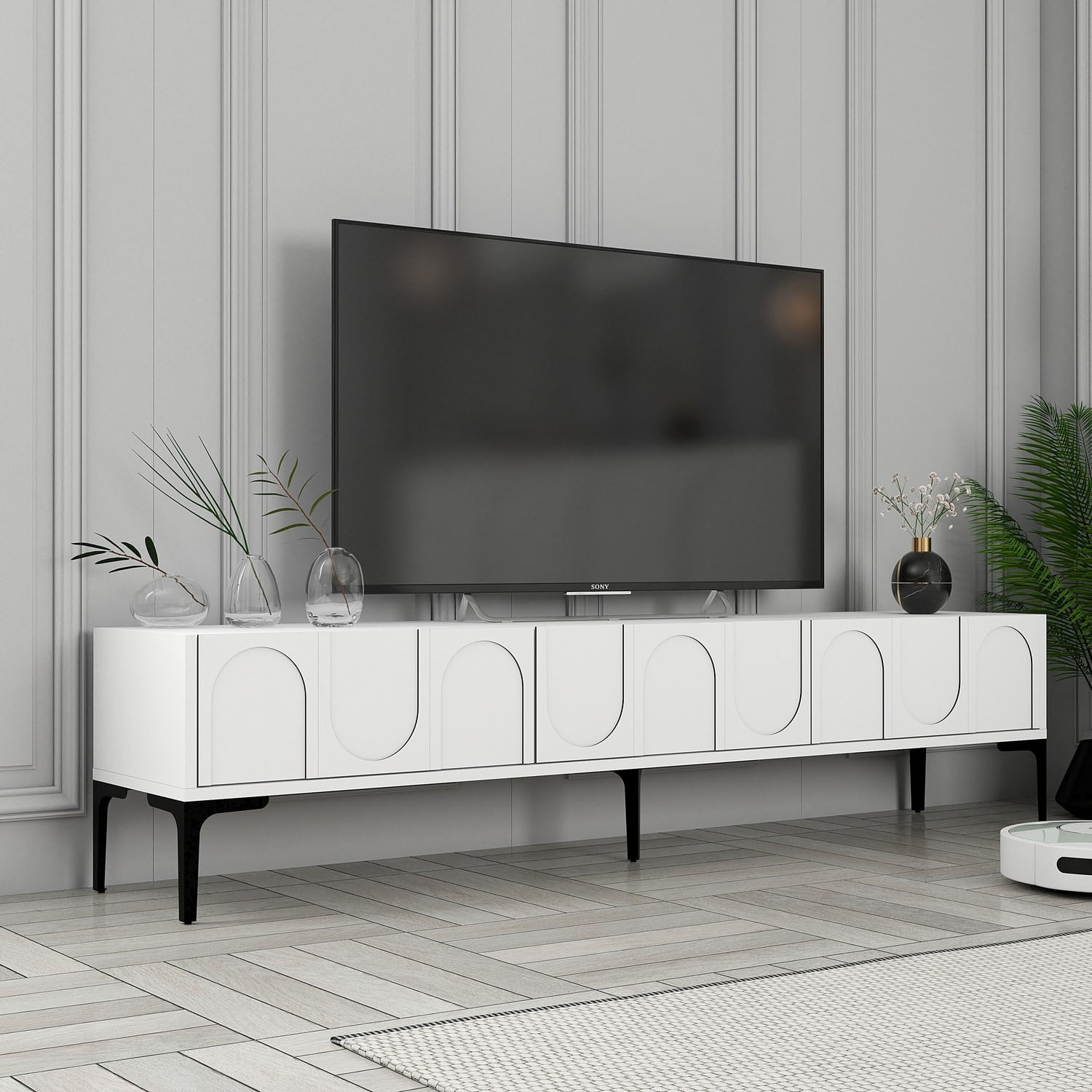 Corp tv, Hanah Home, pal melaminat, alb negru, 180x35x42 cm — imaginea 5