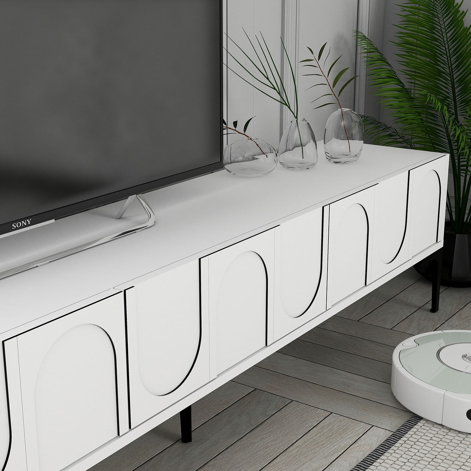 Corp tv, Hanah Home, pal melaminat, alb negru, 180x35x42 cm — imaginea 6