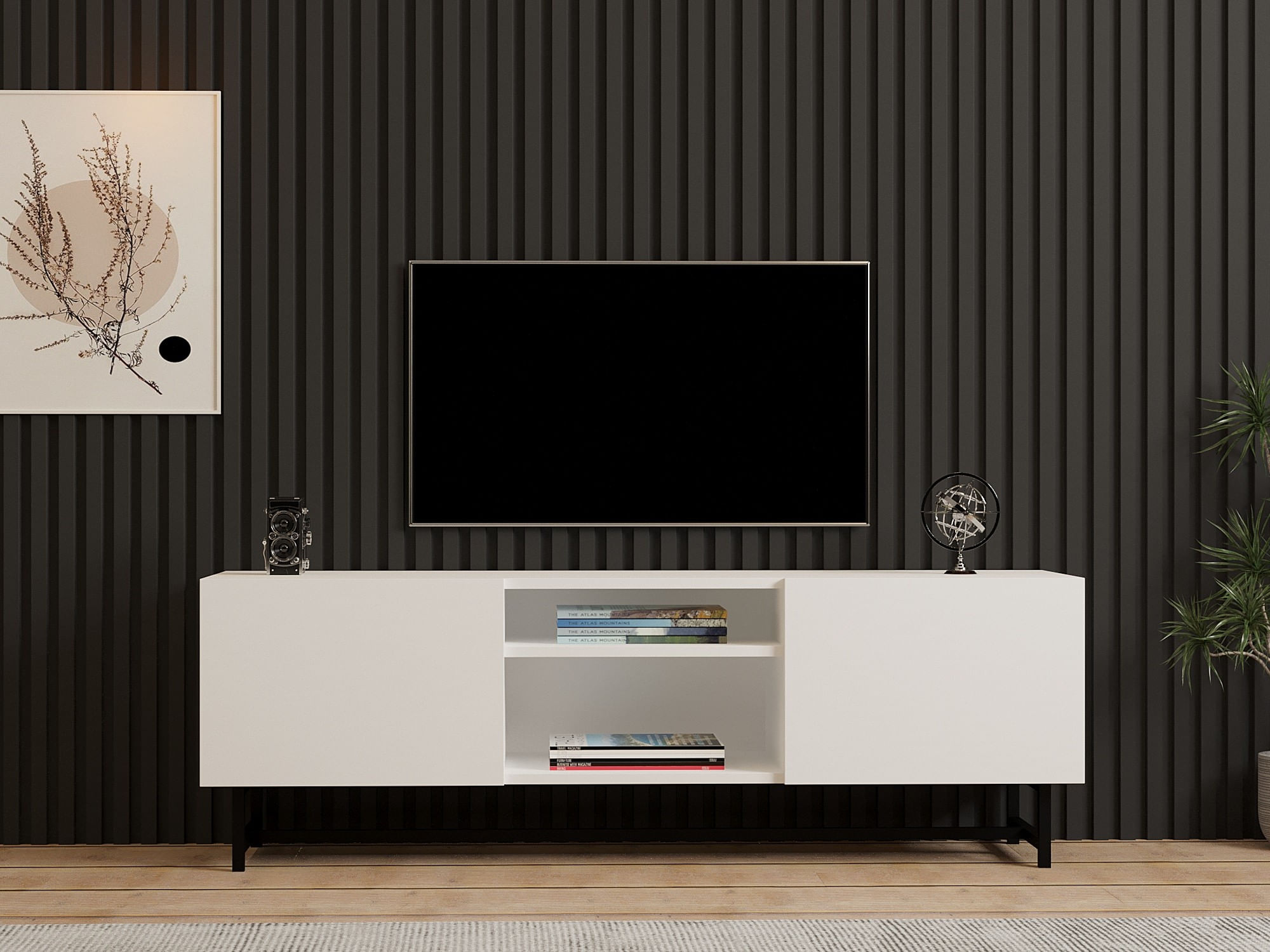 Comoda tv, Hanah Home, pal melaminat, alb, 150x50x36.8 cm — imaginea 3