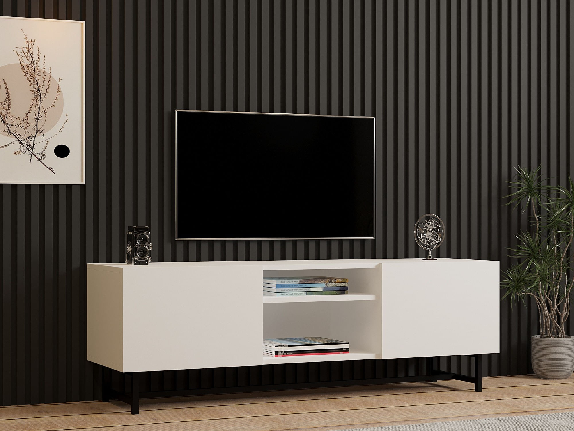 Comoda tv, Hanah Home, pal melaminat, alb, 150x50x36.8 cm — imaginea 4