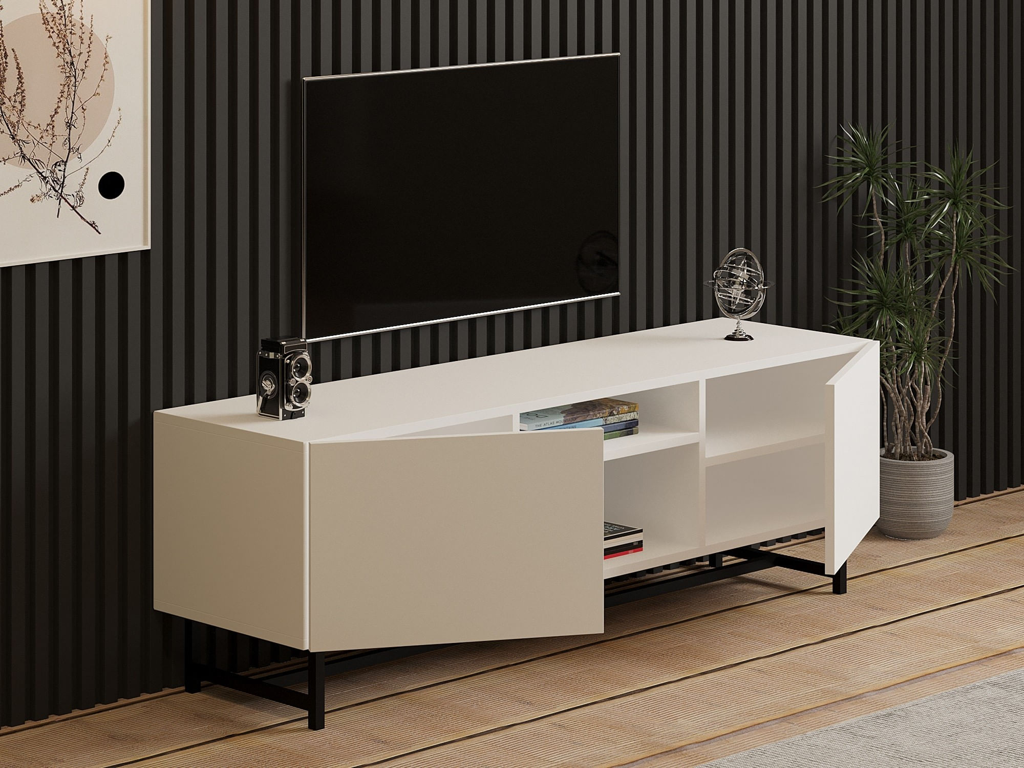 Comoda tv, Hanah Home, pal melaminat, alb, 150x50x36.8 cm — imaginea 5