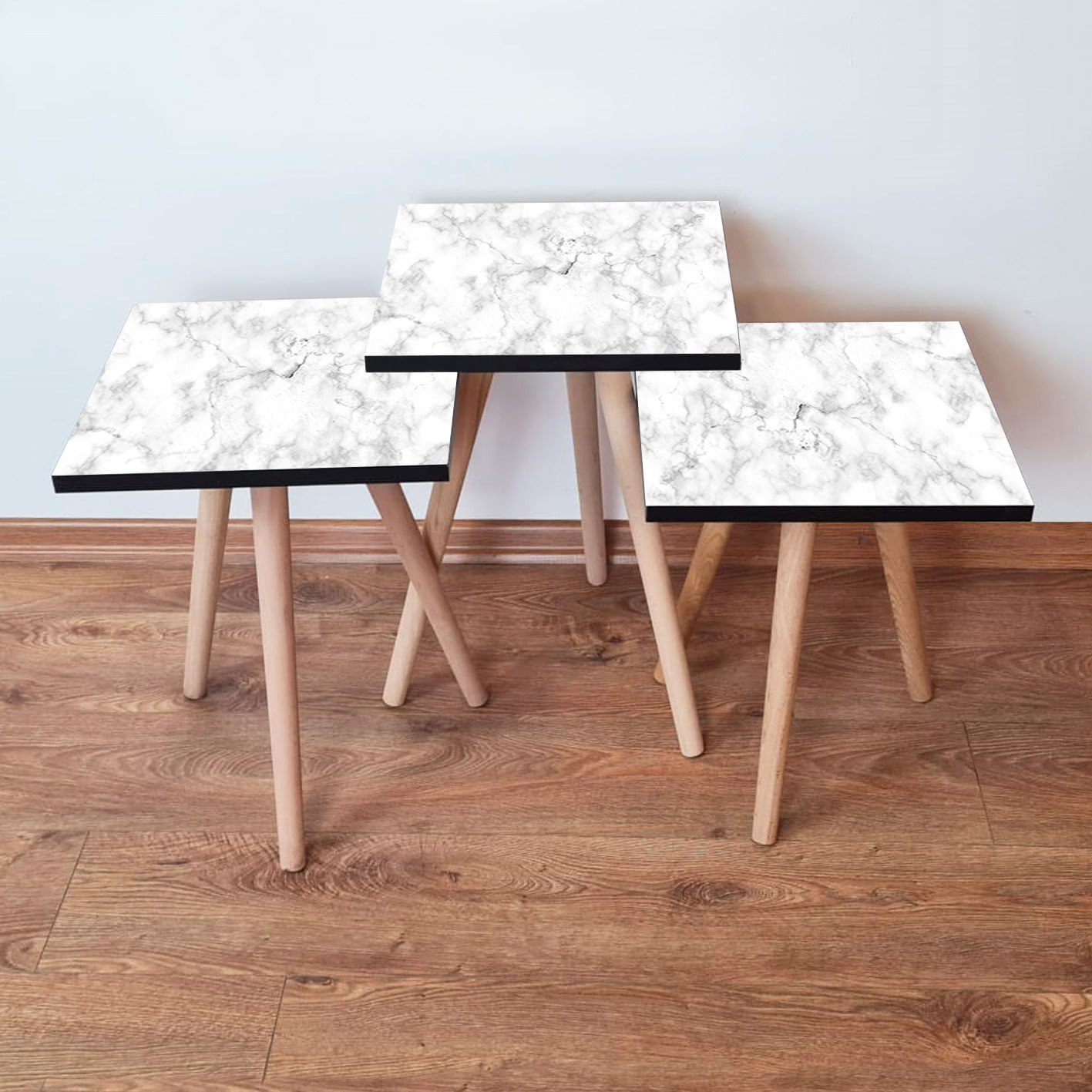 Set masute de cafea, Hanah Home, mdf, alb gri, 35x35x52 cm, 481LNA2880