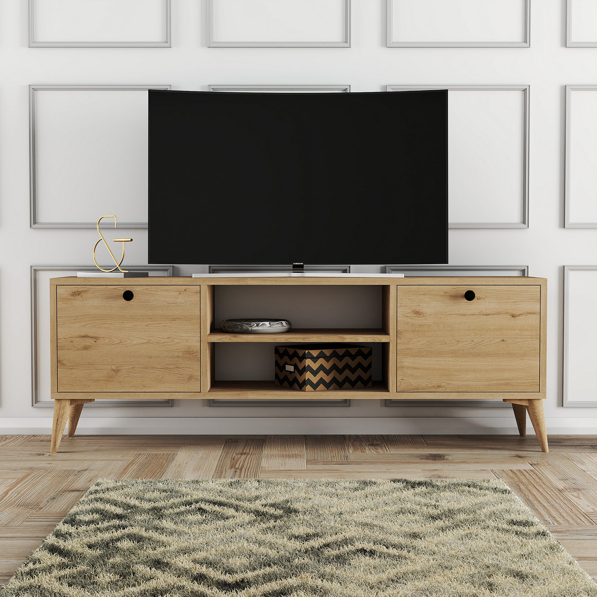 Comoda tv, Hanah Home, pal melaminat, stejar, 138x42.6x29.5 cm — imaginea 3