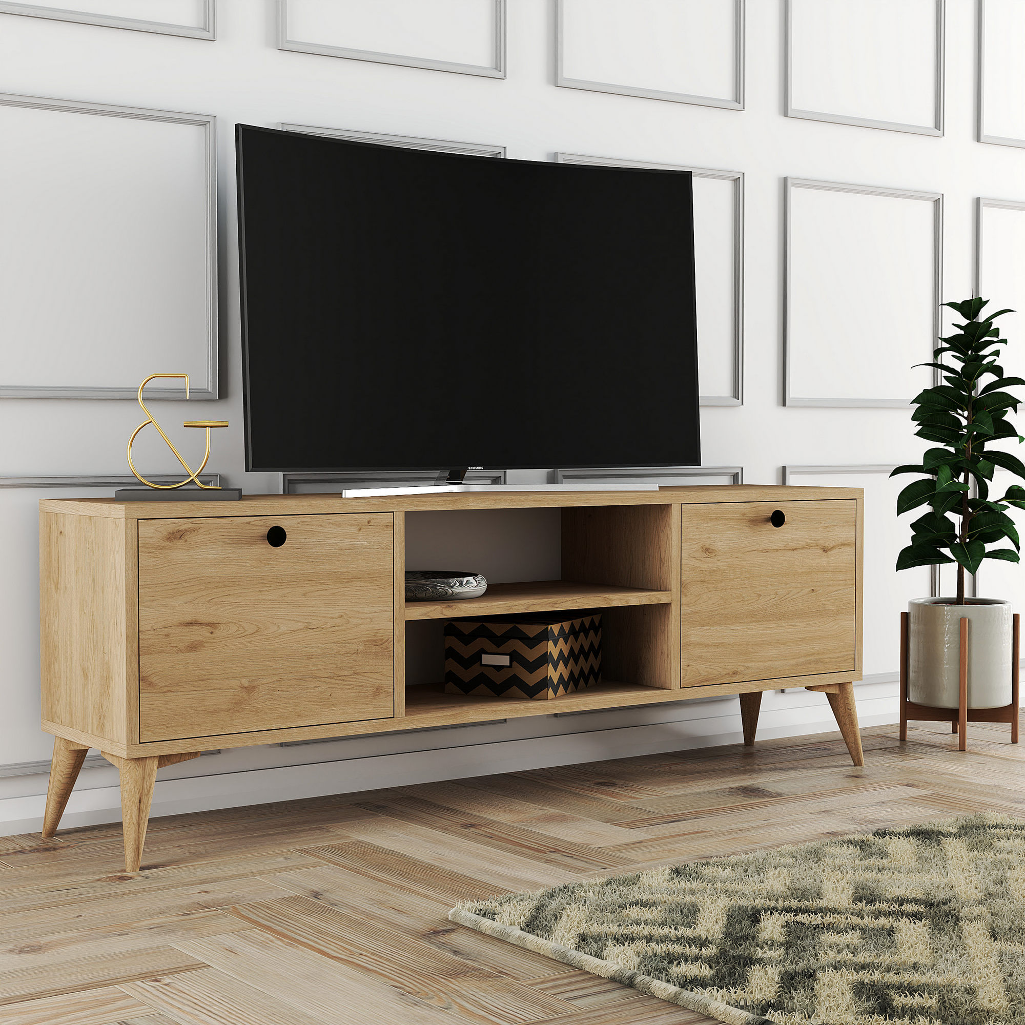 Comoda tv, Hanah Home, pal melaminat, stejar, 138x42.6x29.5 cm — imaginea 4