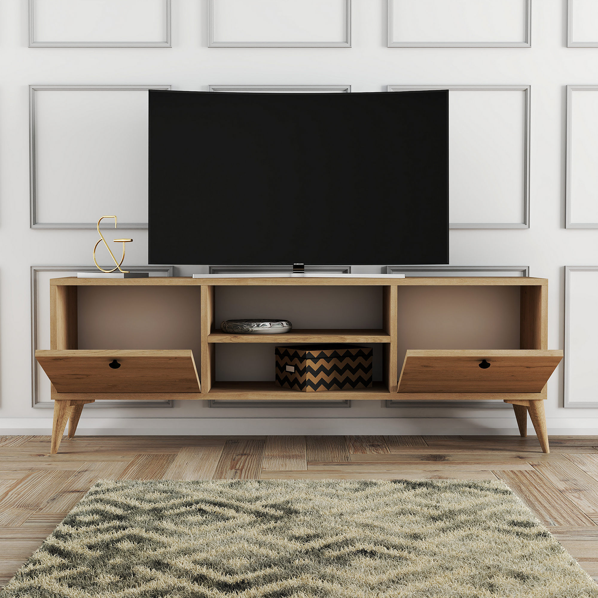 Comoda tv, Hanah Home, pal melaminat, stejar, 138x42.6x29.5 cm — imaginea 5