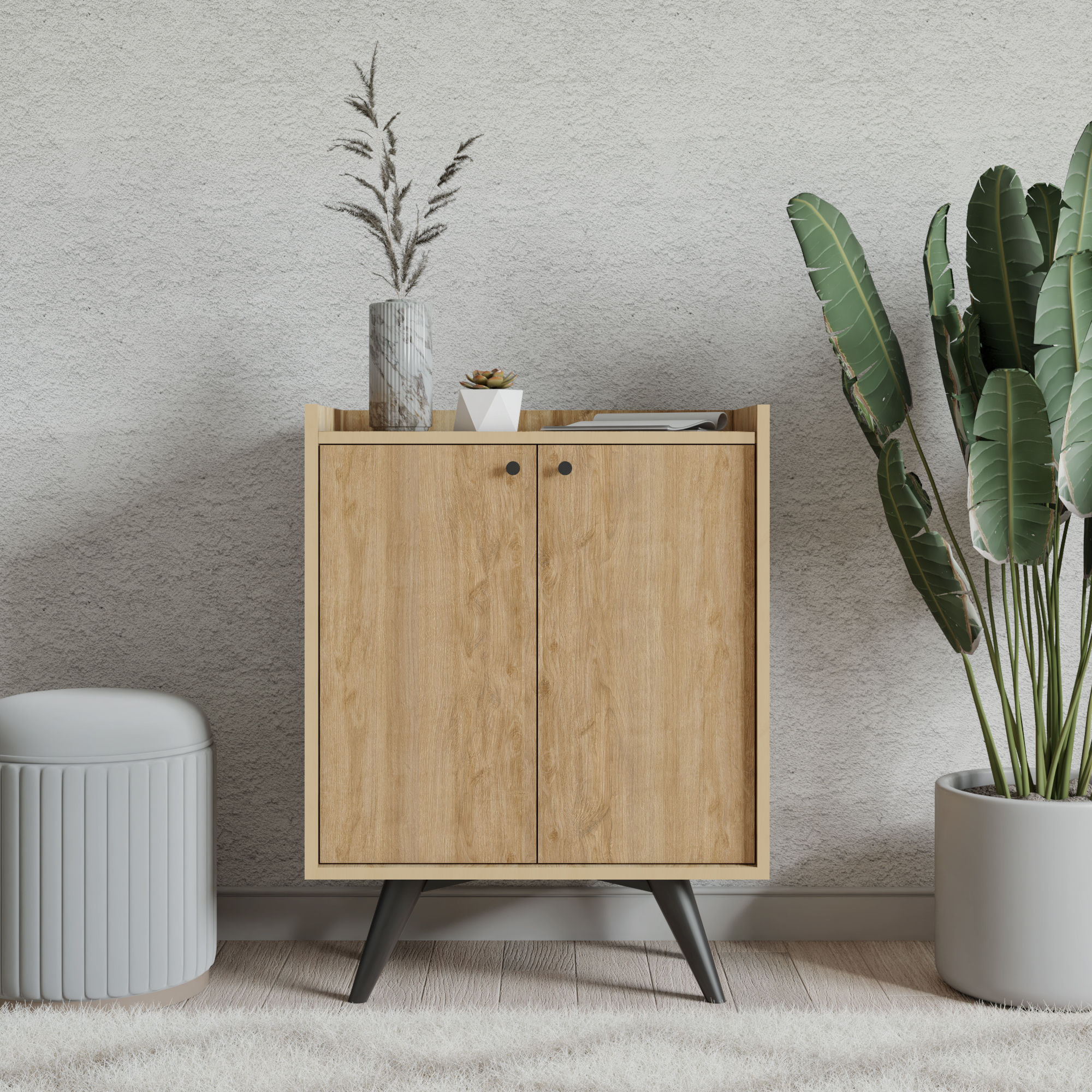 Dulap multifunctional, Hanah Home, pal melaminat, stejar si negru, 70x40x91.5 cm — imaginea 4