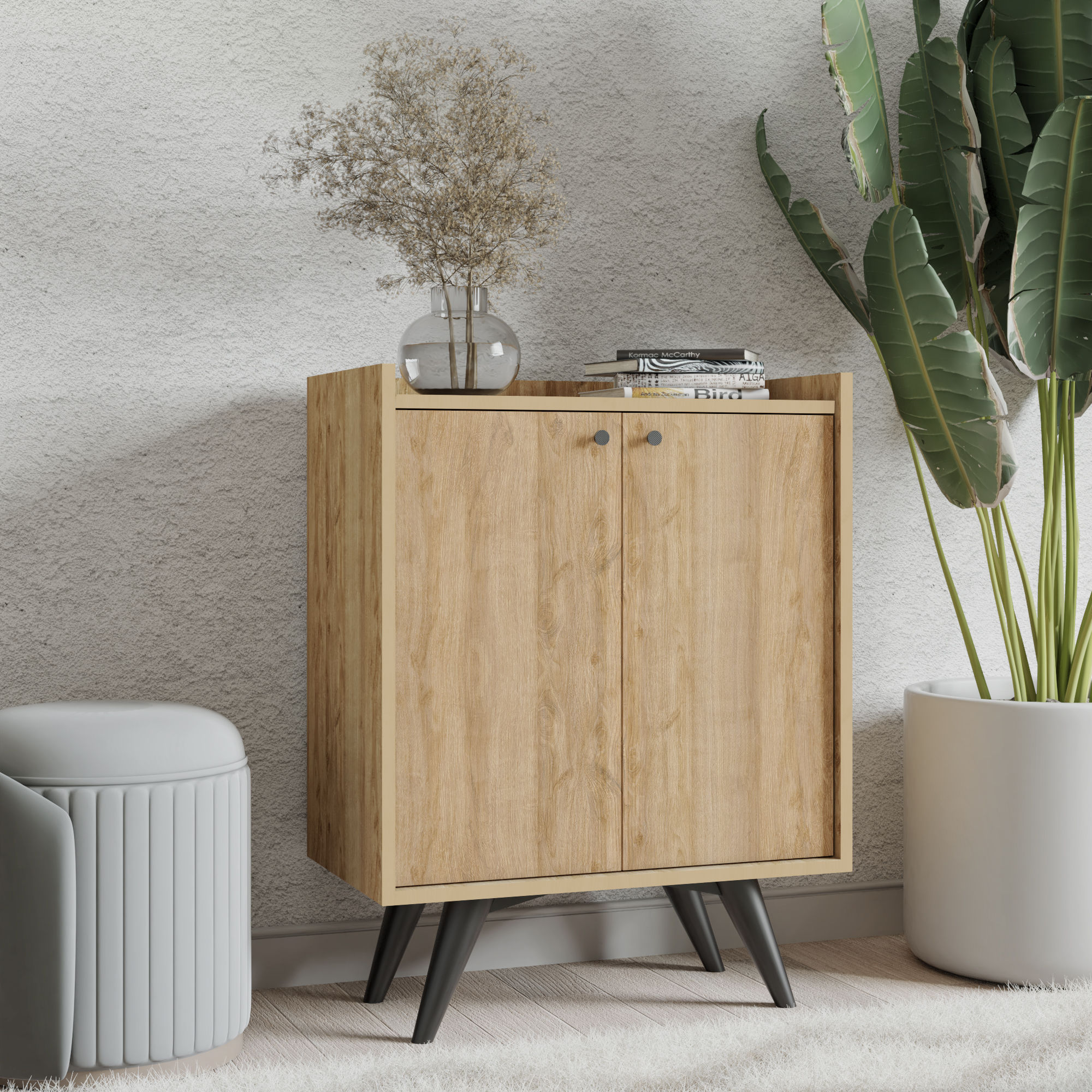 Dulap multifunctional, Hanah Home, pal melaminat, stejar si negru, 70x40x91.5 cm — imaginea 5
