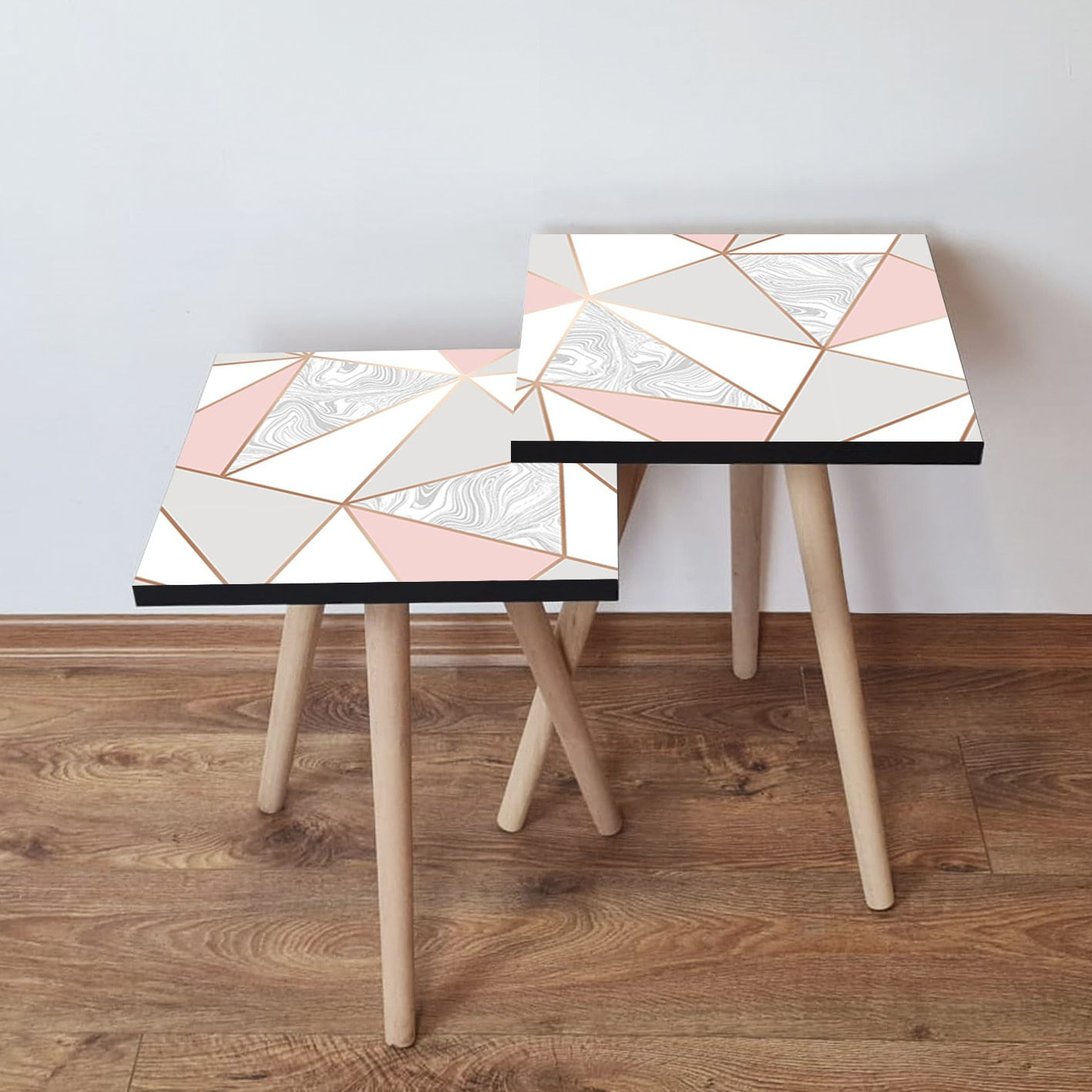 Set masute de cafea, Hanah Home, mdf, roz bej gri, 35x35x47 cm
