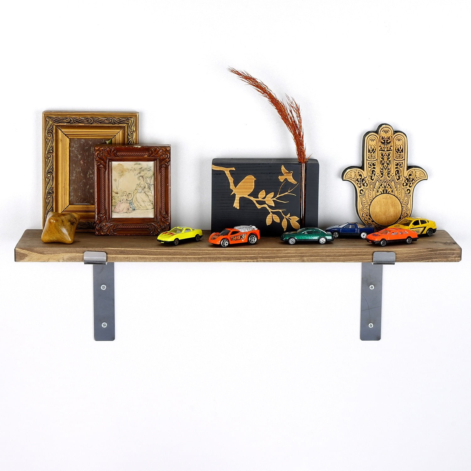 Raft de perete, Hanah Home, lemn molid, negru si nuc, 60x16x14 cm — imaginea 4