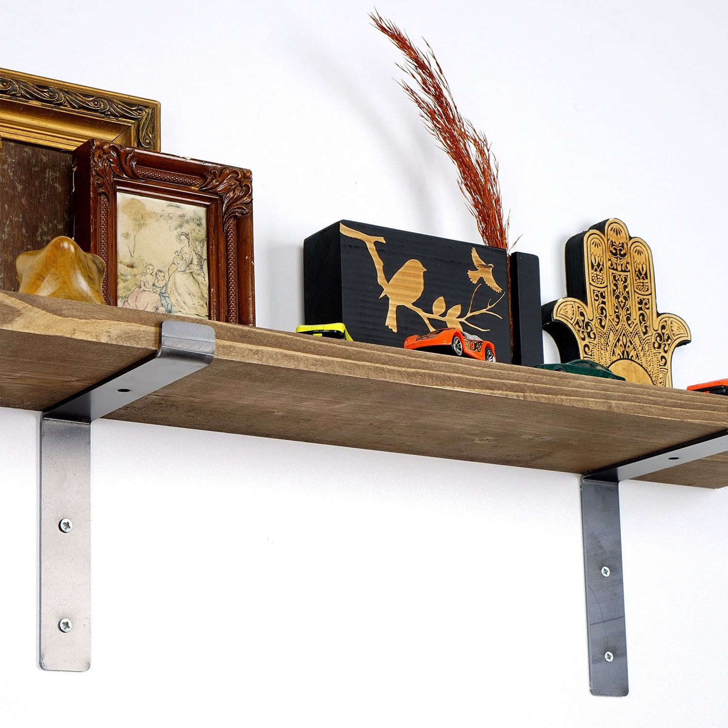 Raft de perete, Hanah Home, lemn molid, negru si nuc, 60x16x14 cm — imaginea 5