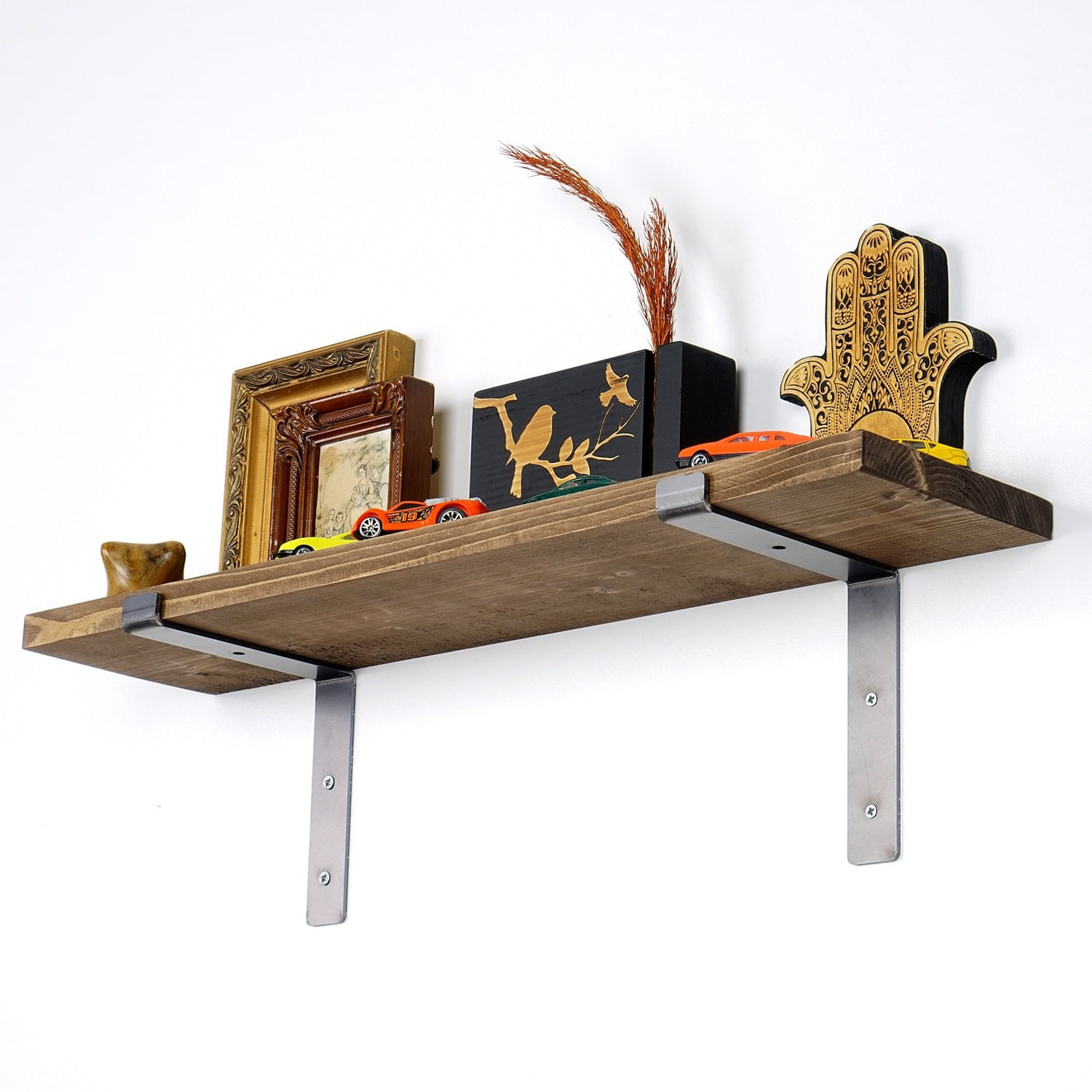 Raft de perete, Hanah Home, lemn molid, negru si nuc, 60x16x14 cm — imaginea 9
