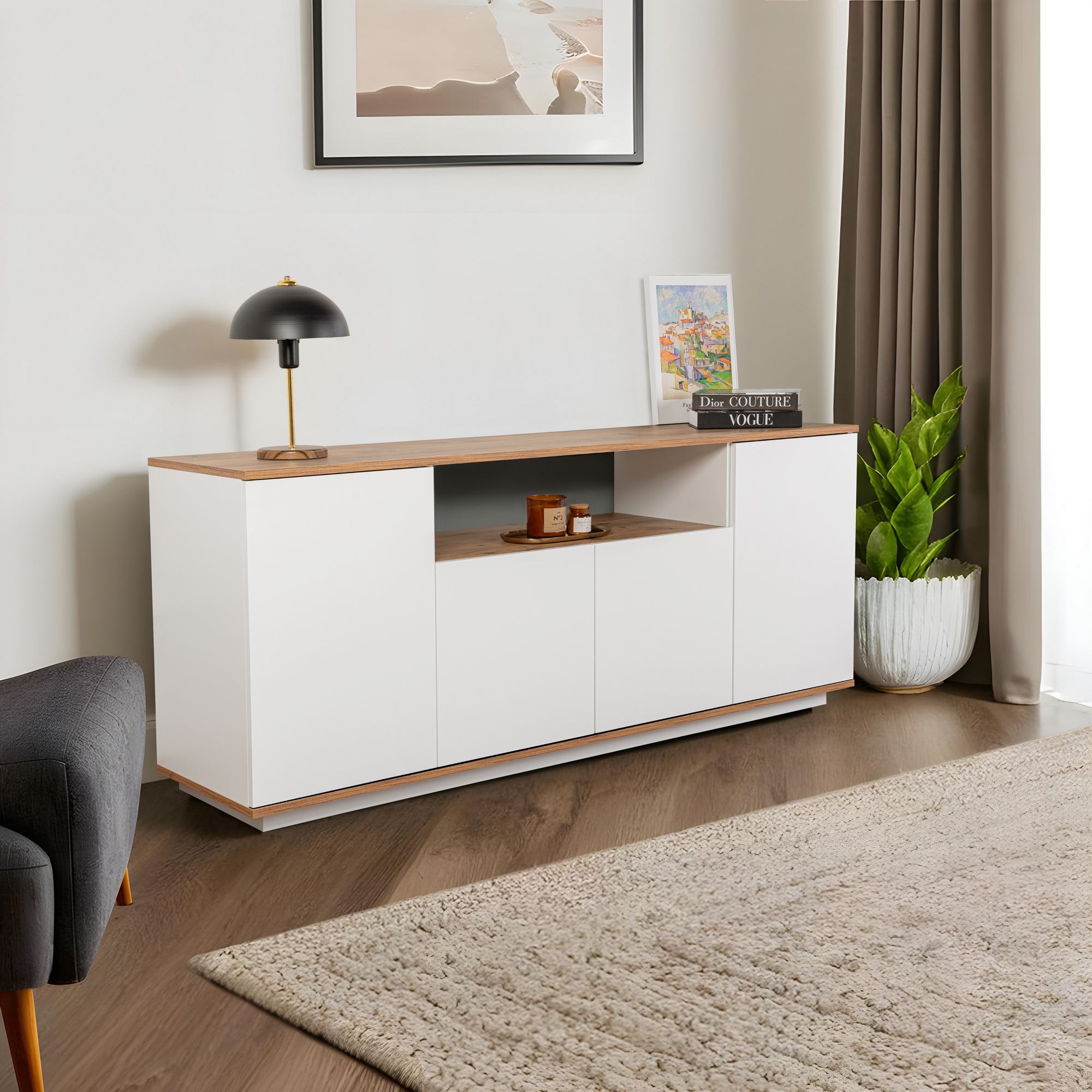 Consola, Hanah Home, pal melaminat, alb, pin atlantic, 180x44.5x75 cm — imaginea 8