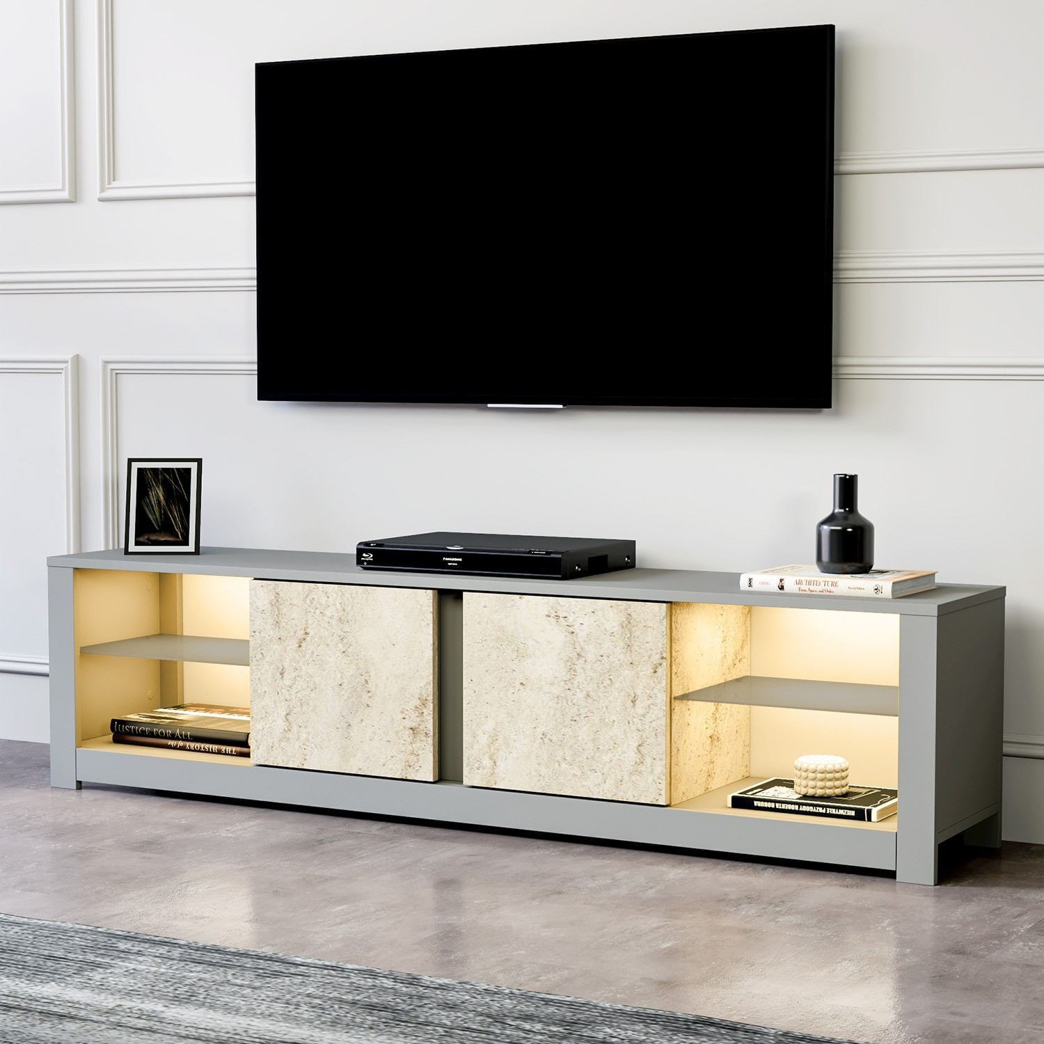 Comoda tv, Hanah Home, pal melaminat, gri si travertin, 180x45x35 cm — imaginea 5