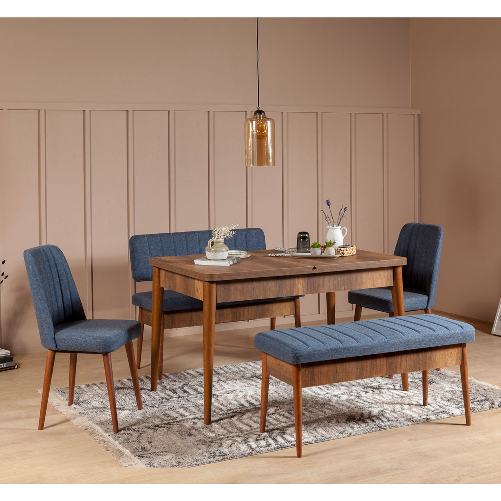 Banca cu spatiu de depozitare, Hanah Home, panou aglomerat melaminat, nuc si albastru inchis, 110x40x85 cm - imagine 2
