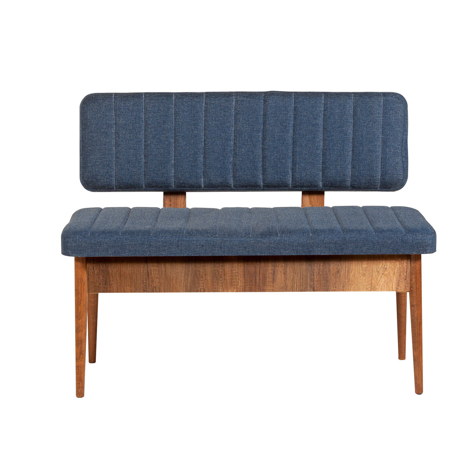 Banca cu spatiu de depozitare, Hanah Home, panou aglomerat melaminat, nuc si albastru inchis, 110x40x85 cm - imagine 5