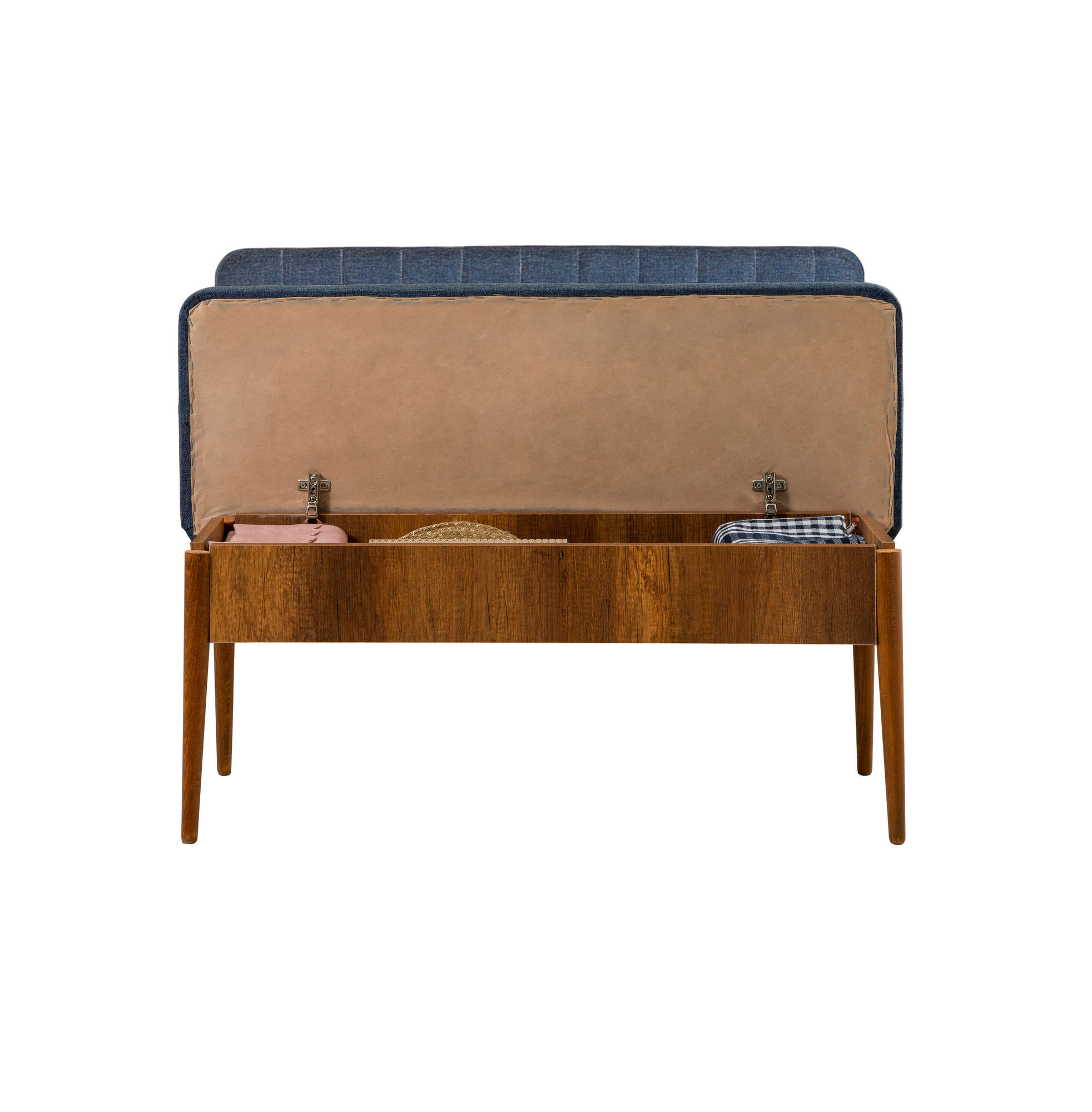 Banca cu spatiu de depozitare, Hanah Home, panou aglomerat melaminat, nuc si albastru inchis, 110x40x85 cm - imagine 6