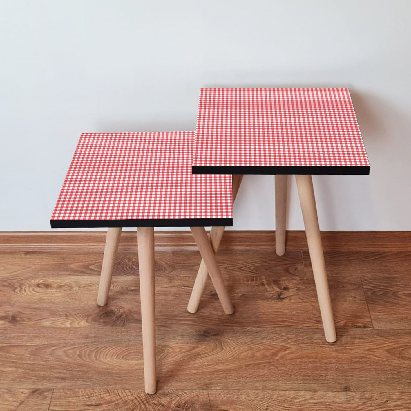 Set masute de cafea, Hanah Home, mdf, rosu si alb, 35x35x47 cm