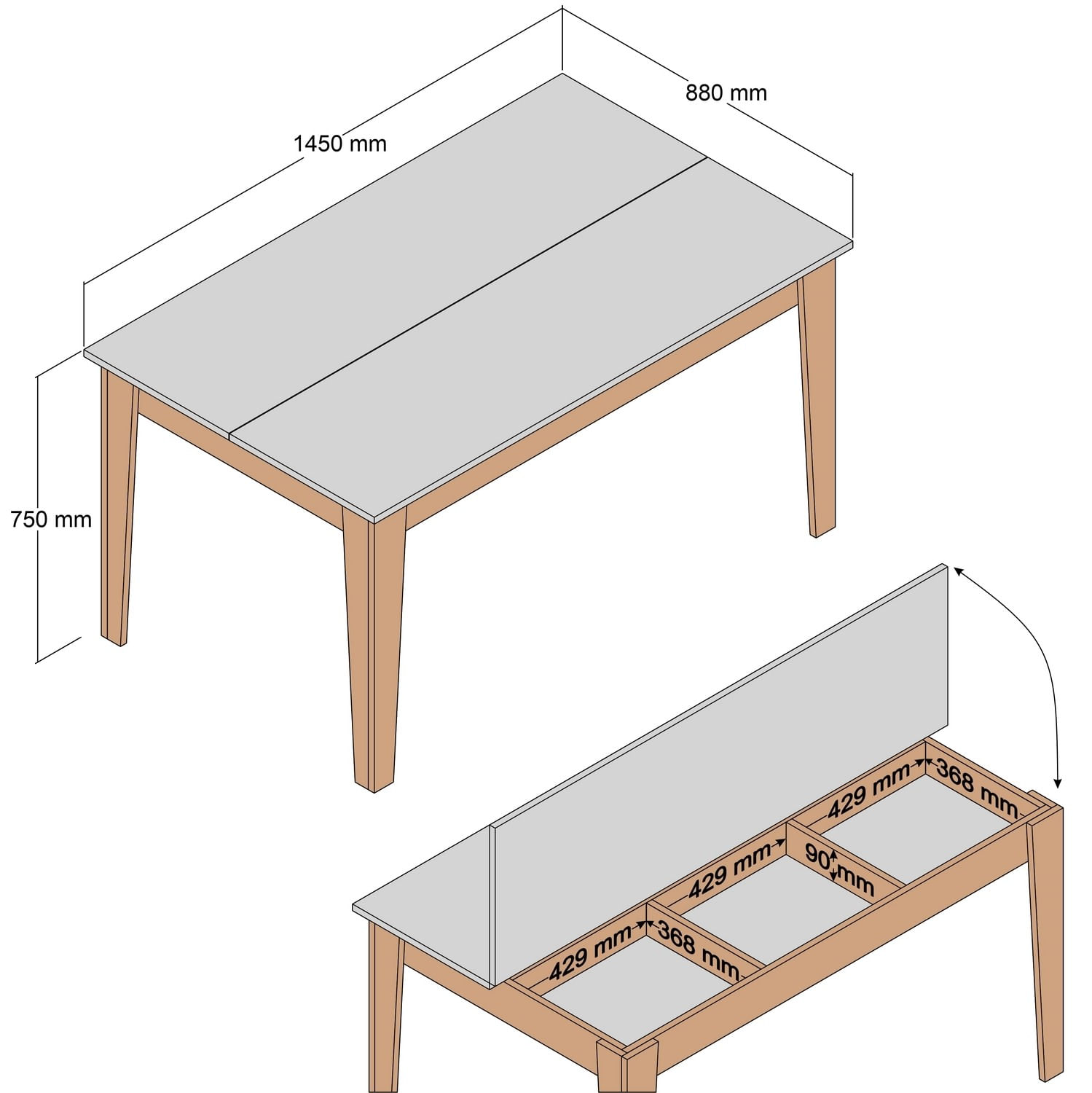 Masa de dining, Hanah Home, pal melaminat, nuc si alb, 145x88x75 cm — imaginea 2