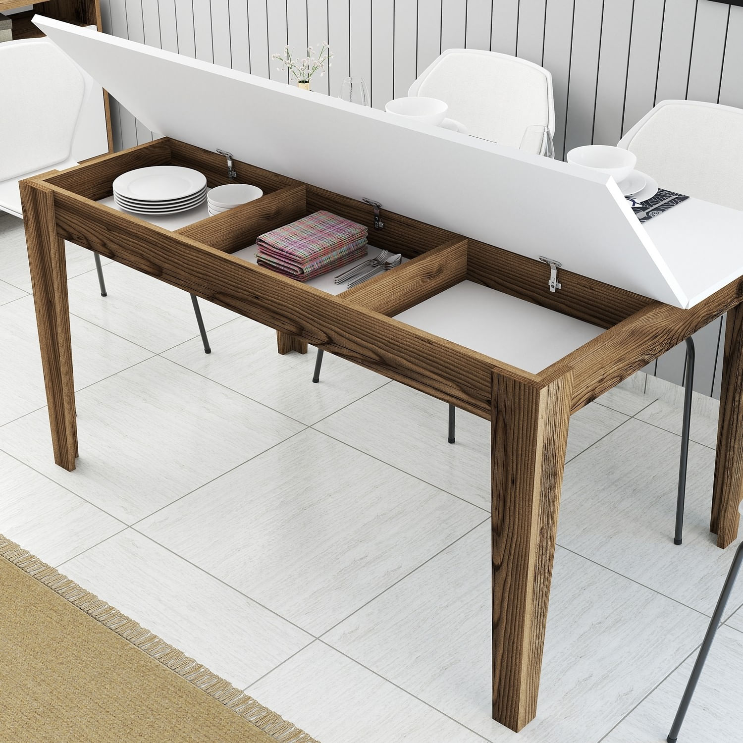 Masa de dining, Hanah Home, pal melaminat, nuc si alb, 145x88x75 cm — imaginea 3