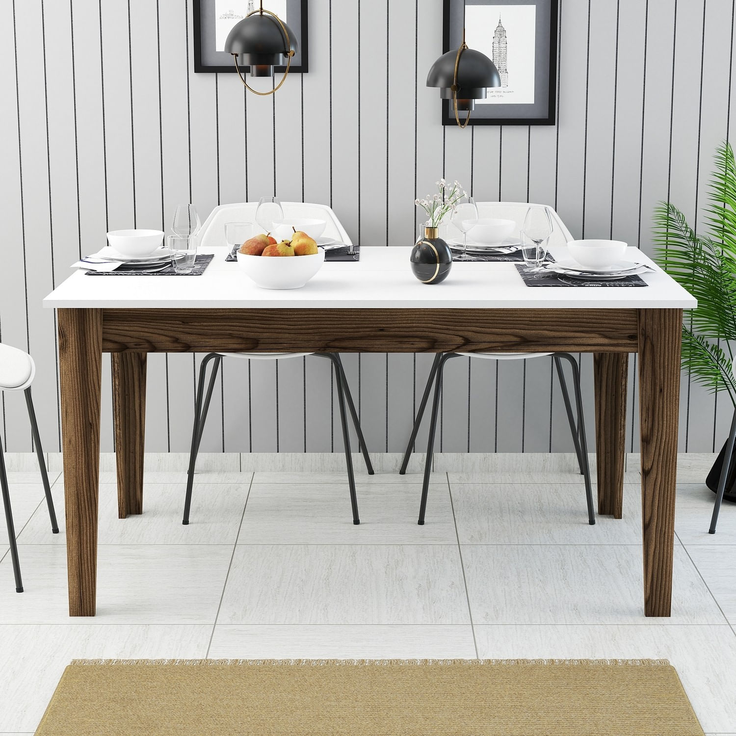 Masa de dining, Hanah Home, pal melaminat, nuc si alb, 145x88x75 cm — imaginea 5