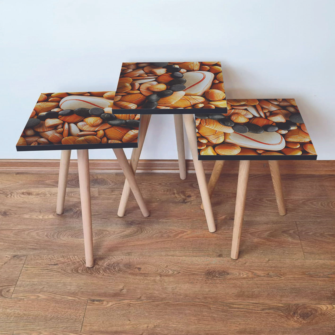 Set masute de cafea, Hanah Home, mdf, portocaliu crem negru, 35x35x52 cm