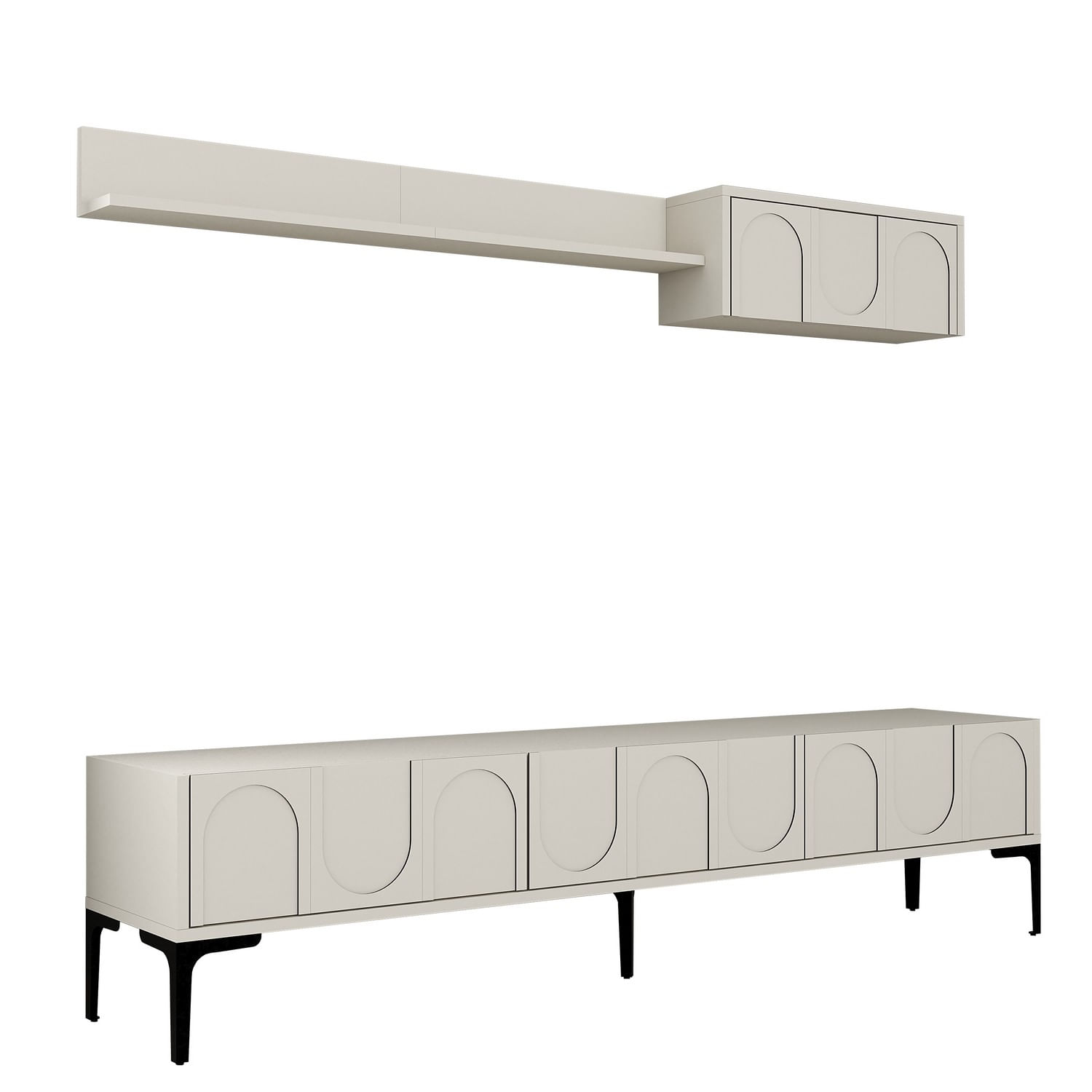 Comoda tv, Hanah Home, pal melaminat, crem si negru, 180x42x35 cm — imaginea 4