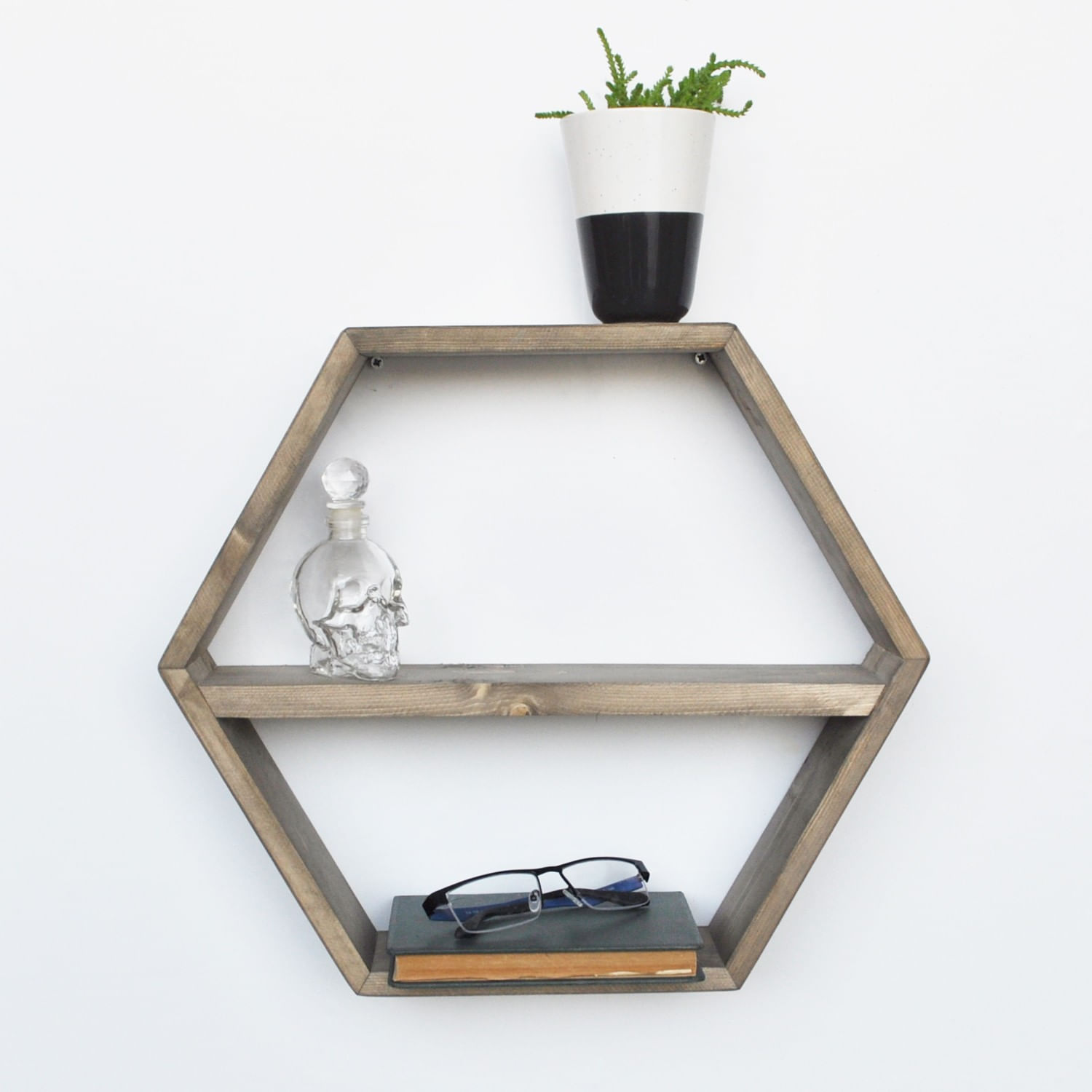 Raft de perete, Hanah Home, lemn de molid, nuc, 42x37x9 cm — imaginea 2