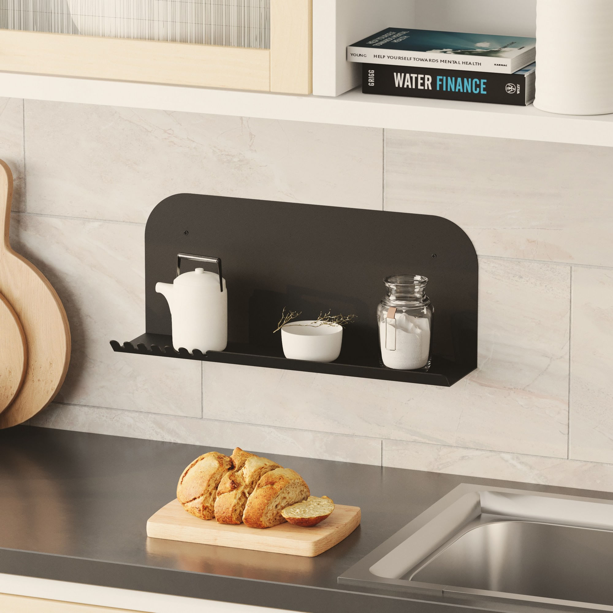 Raft de perete, Hanah Home, metal, negru, 55x23x12 cm — imaginea 4
