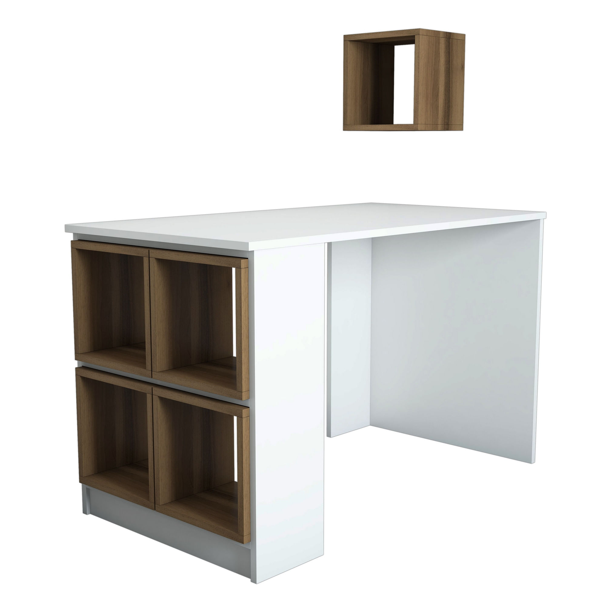 Birou, Hanah Home, pal melaminat, alb si nuc, 120x65x75 cm — imaginea 2