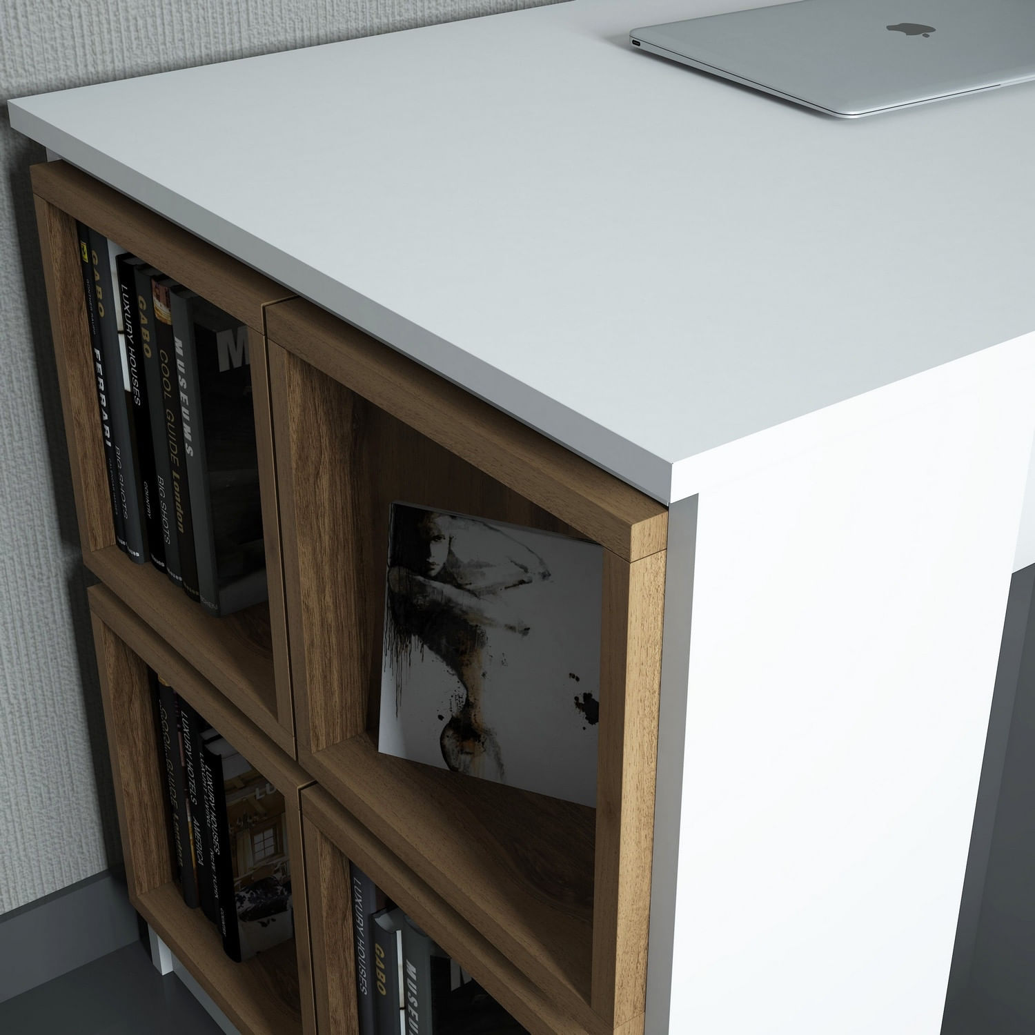 Birou, Hanah Home, pal melaminat, alb si nuc, 120x65x75 cm — imaginea 5
