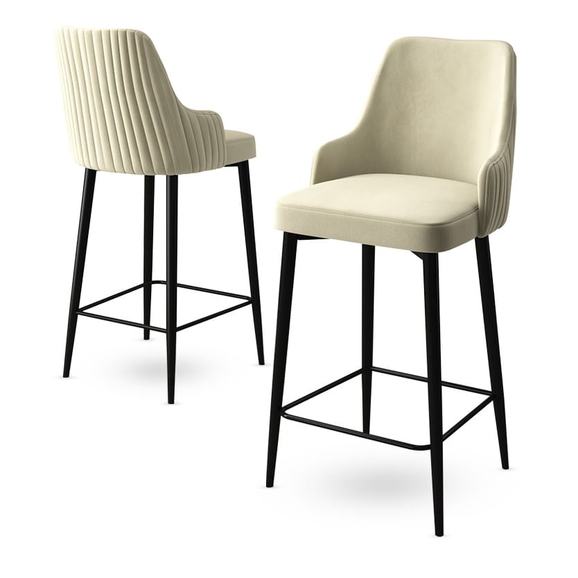 Scaun de bar, Hanah Home, metal, crem si negru, 45x43x105 cm — imaginea 2