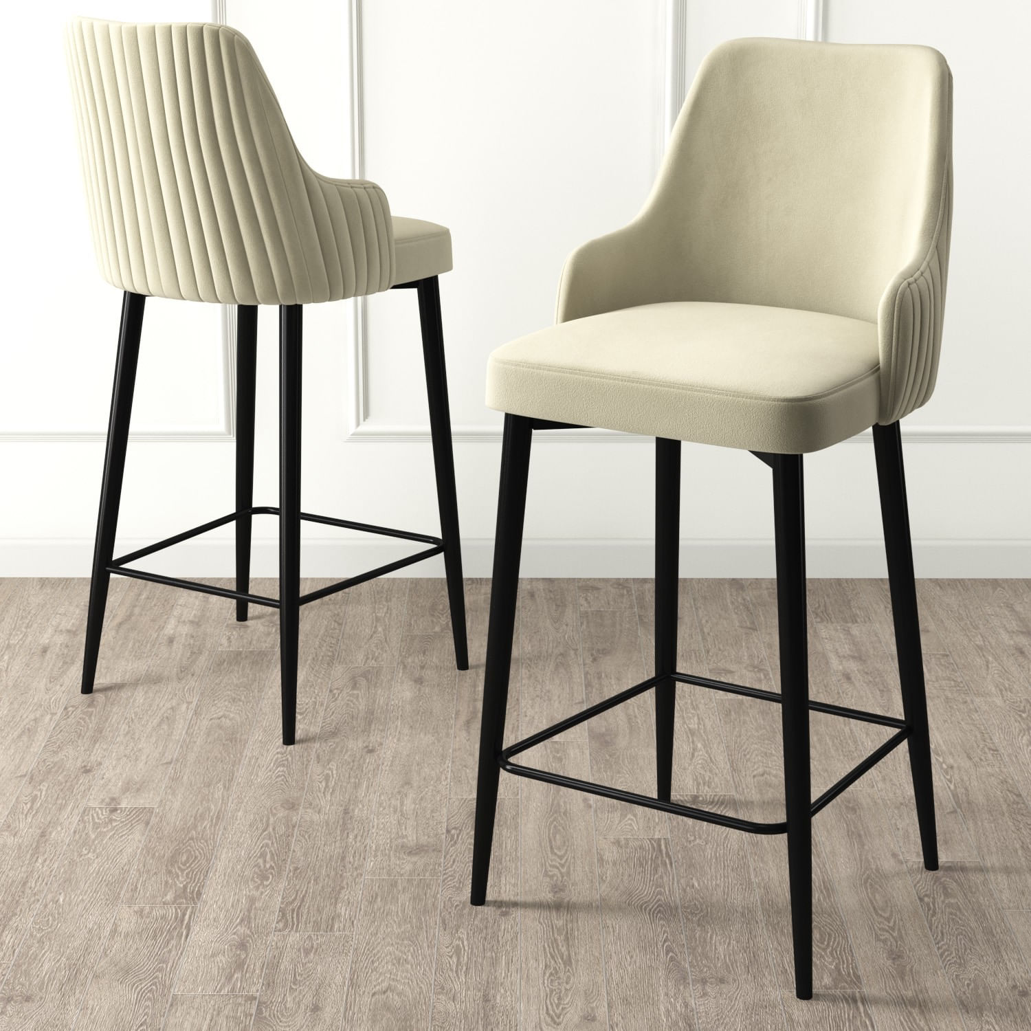 Scaun de bar, Hanah Home, metal, crem si negru, 45x43x105 cm — imaginea 4
