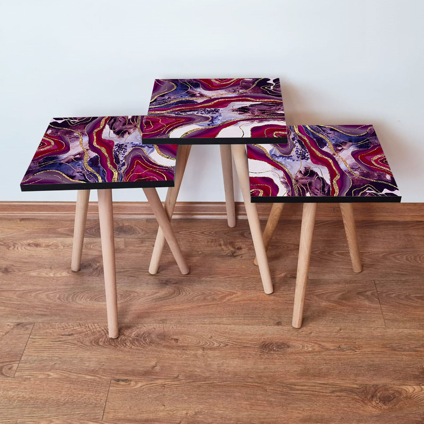 Set masute cuib, Hanah Home, mdf, multicolor, 35x35x52 cm, 481LNA2873