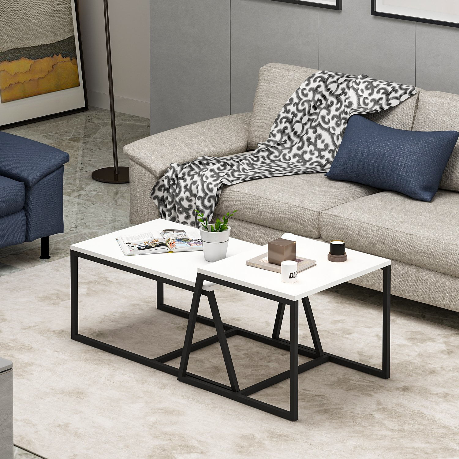 Masuta de cafea, Hanah Home, pal melaminat, alb, 75x38x50 cm — imaginea 6