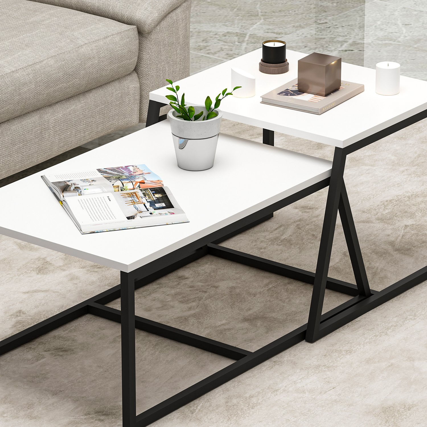Masuta de cafea, Hanah Home, pal melaminat, alb, 75x38x50 cm — imaginea 8