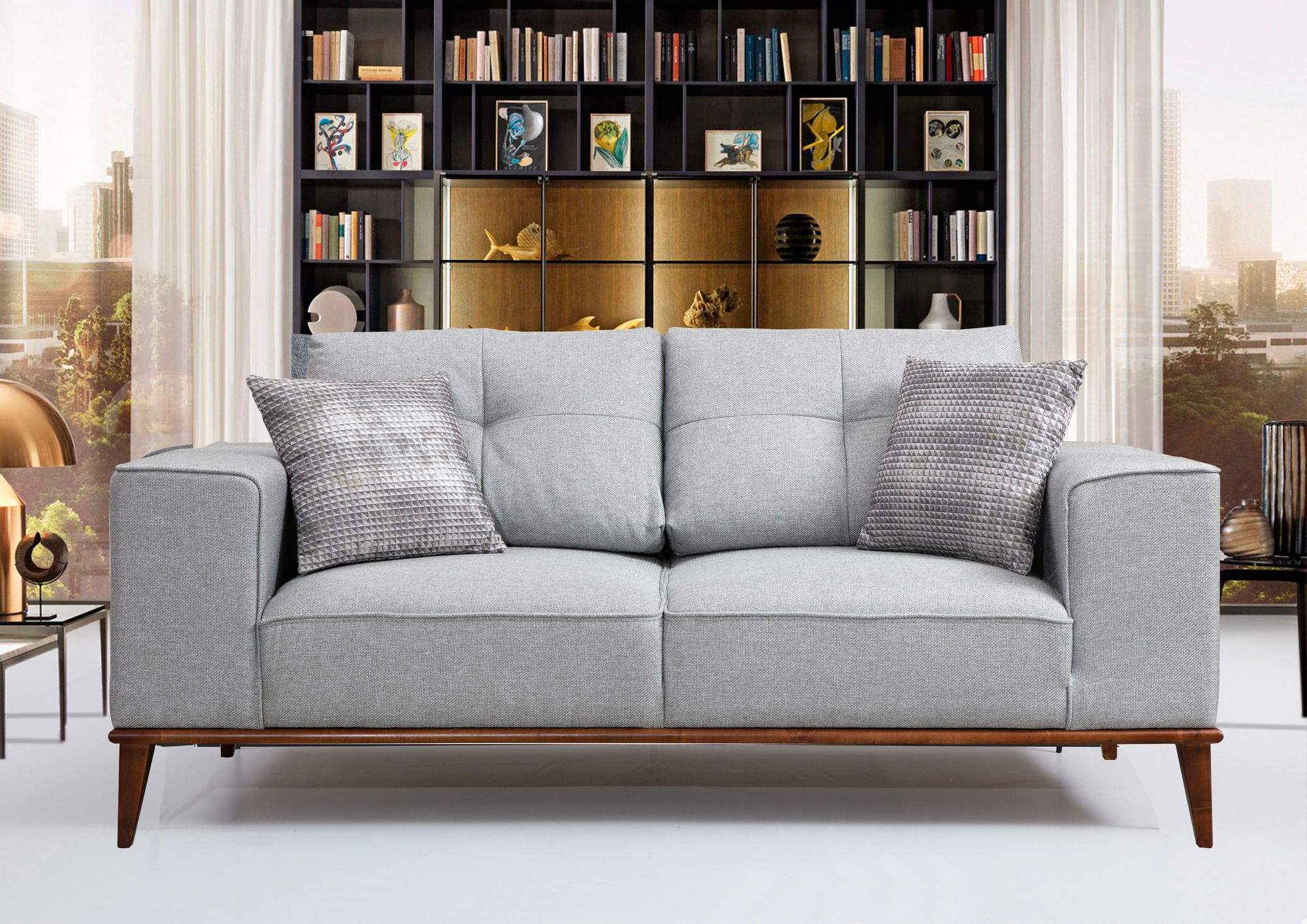 Canapea extensibila, Hanah Home, lemn fag si placi aglomerate, gri, 184x91x85 cm — imaginea 4