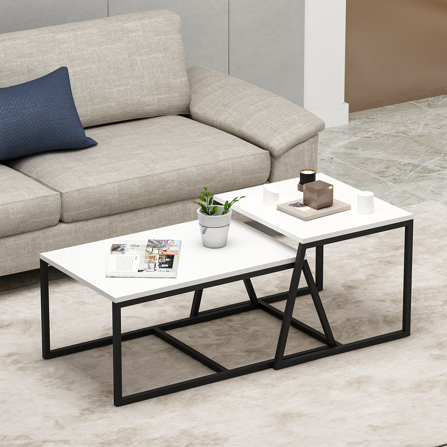 Masuta de cafea, Hanah Home, pal melaminat, alb, 75x38x50 cm — imaginea 12