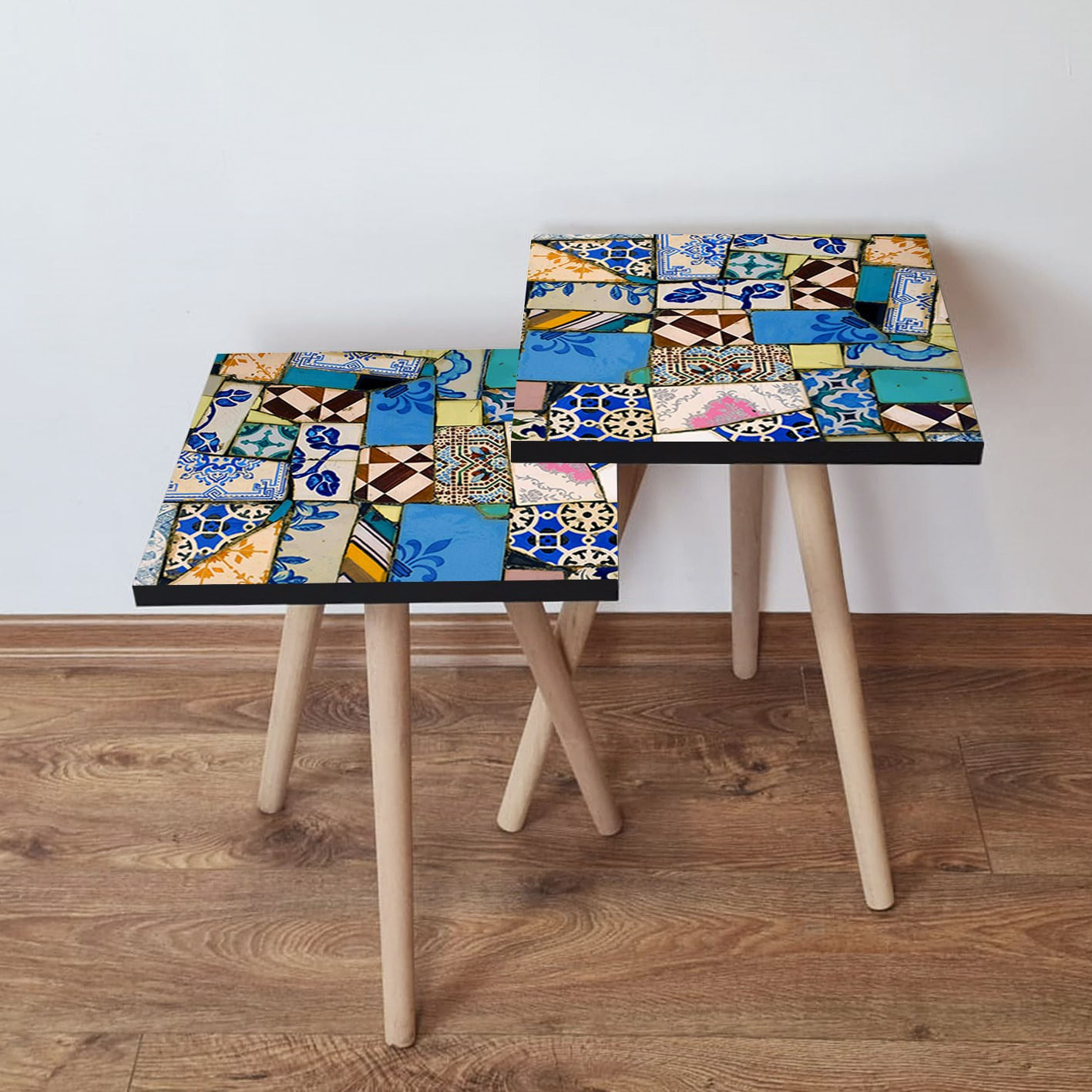 Set masute de cafea, Hanah Home, mdf, multicolor, 35x35x47 cm, picioare lemn fag, 481LNA2481