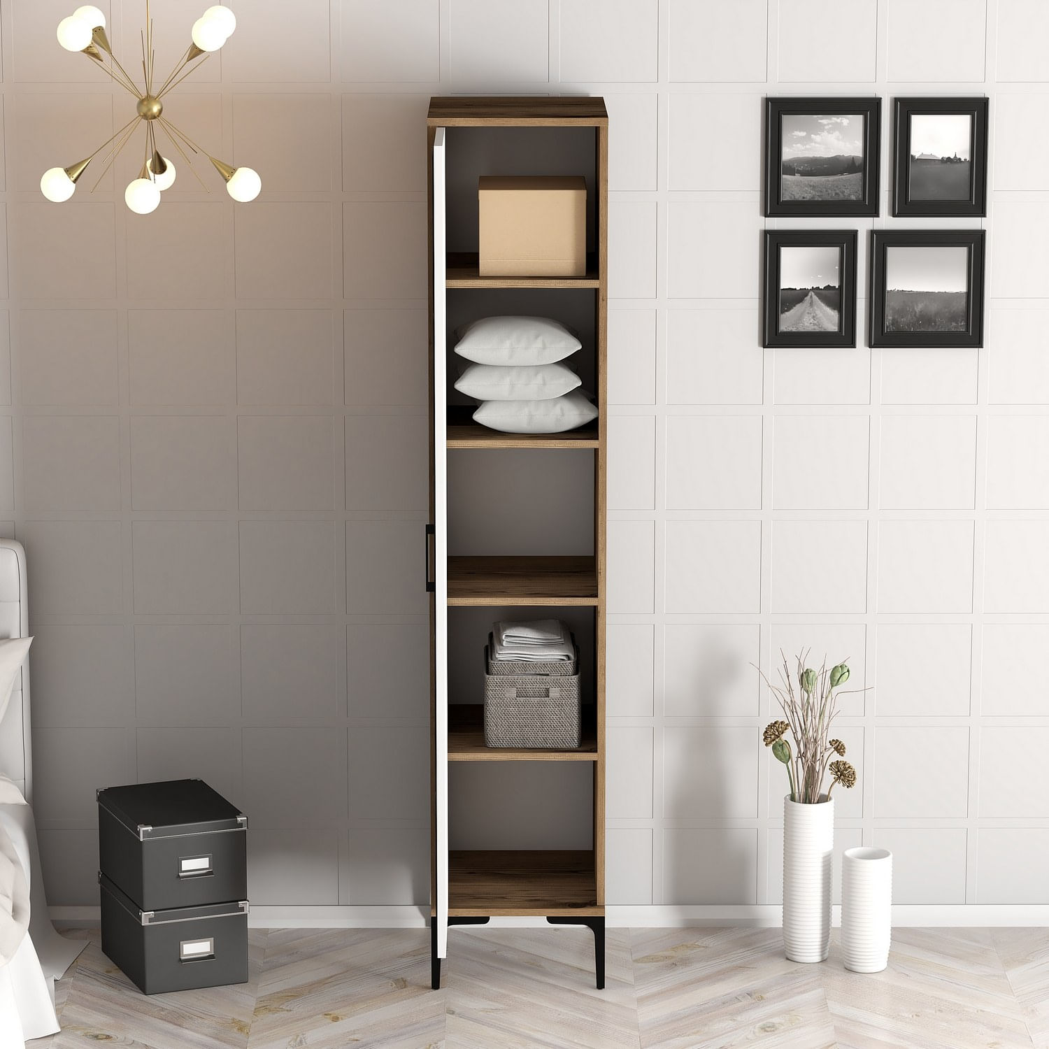 Sifonier, Hanah Home, pal melaminat, nuc si alb, 40x201.4x47.5 cm — imaginea 3