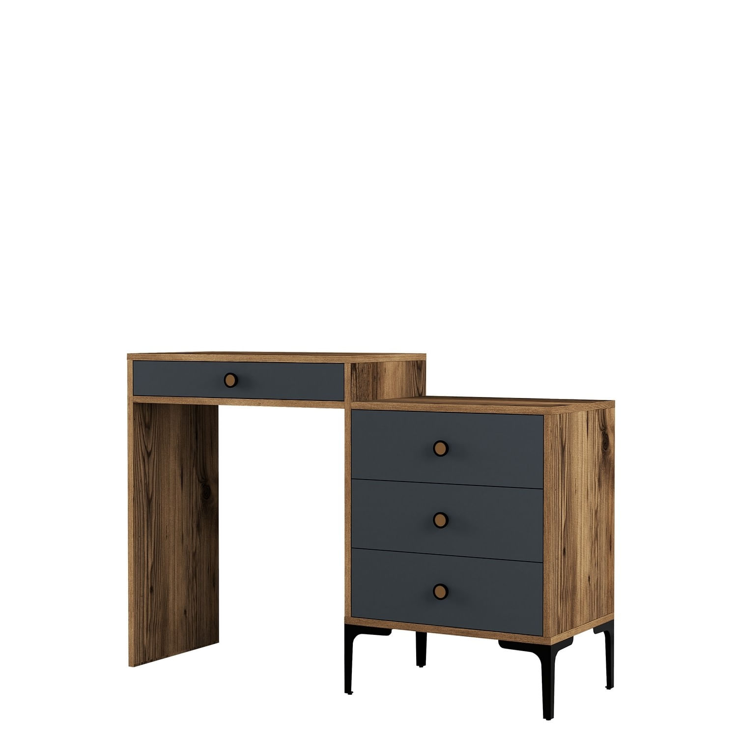 Masa de machiaj, Hanah Home, panou aglomerat cu melamina, nuc si antracit, 124x40x84.7 cm — imaginea 3