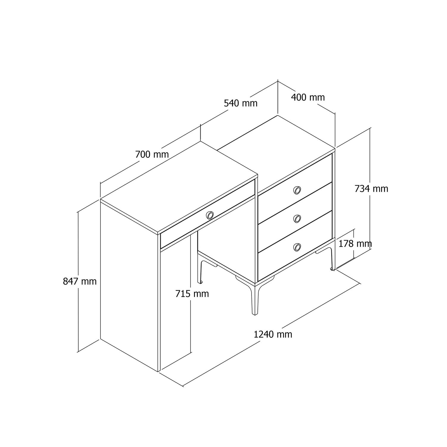 Masa de machiaj, Hanah Home, panou aglomerat cu melamina, nuc si antracit, 124x40x84.7 cm — imaginea 5
