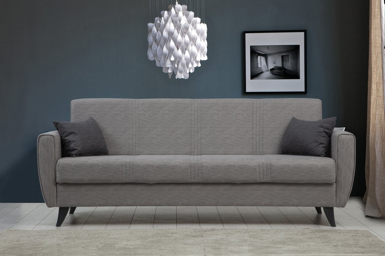 Canapea extensibila 3 locuri, Atelier Del Sofa, cadru metal lemn, gri deschis, 207x86x77 cm — imaginea 3