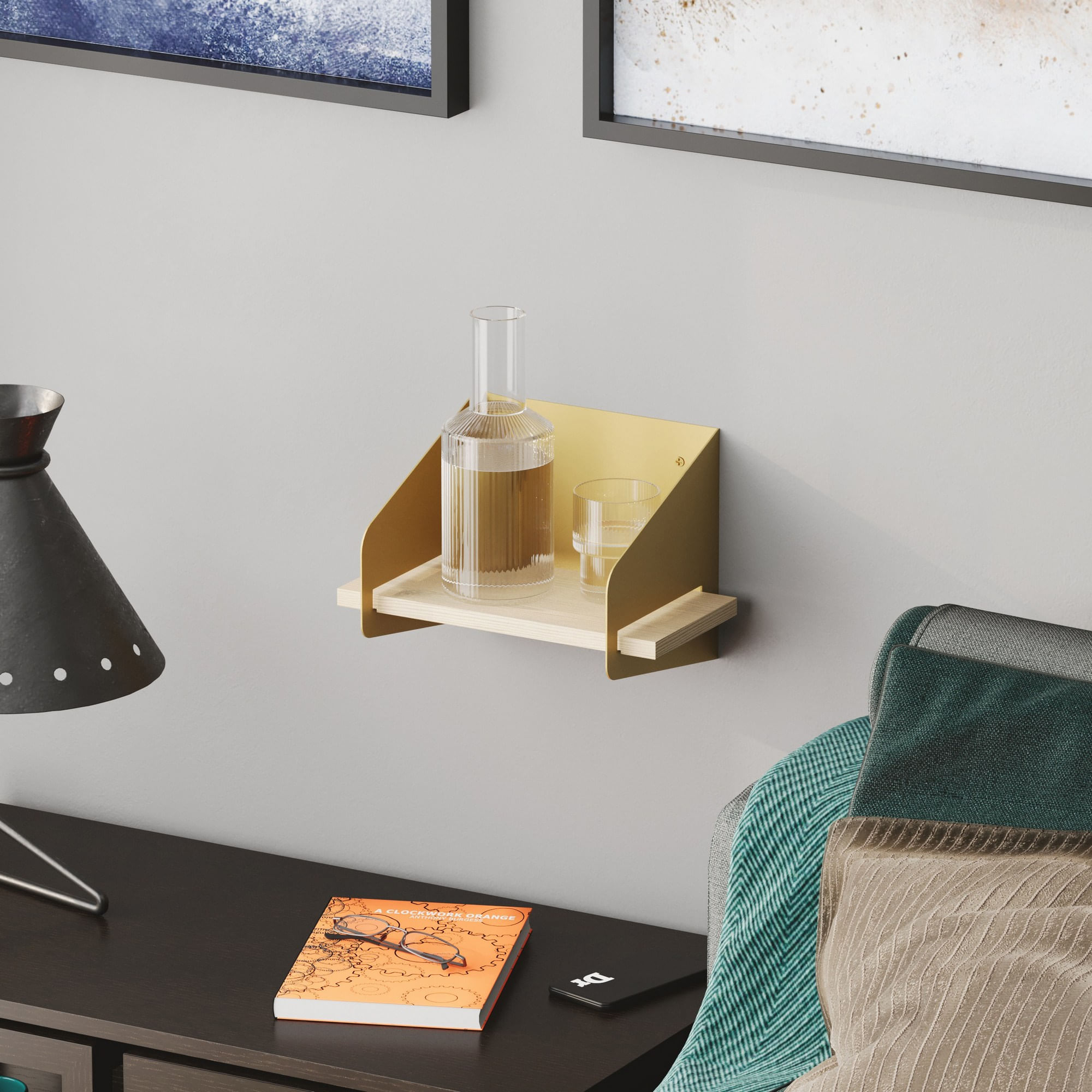Raft de perete, Hanah Home, lemn, auriu, 30x20x19 cm — imaginea 4