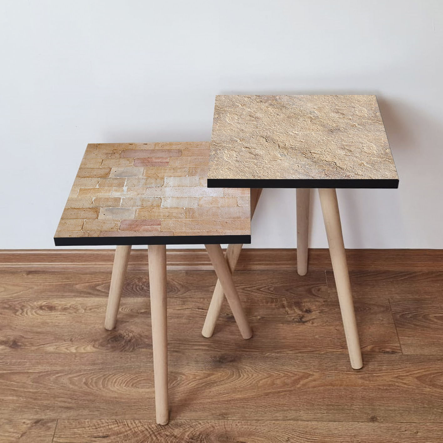 Set masute de cafea, Hanah Home, mdf, bej si alb, 35x35x47 cm, 35x35x42 cm