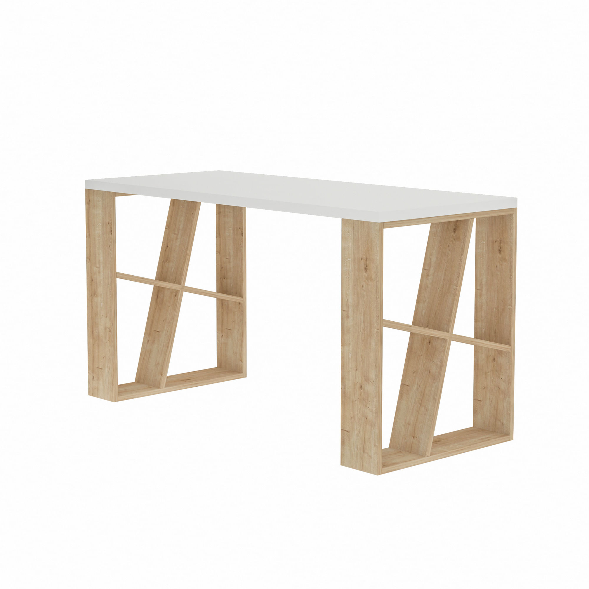 Birou de studiu, Hanah Home, pal melaminat, alb si stejar, 140x60x75 cm — imaginea 3