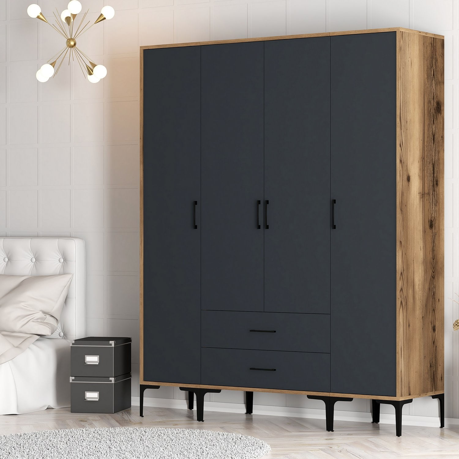 Sifonier, Hanah Home, pal melaminat, nuc si antracit, 160x47.5x201.4 cm, 845HCT5479 — imaginea 2
