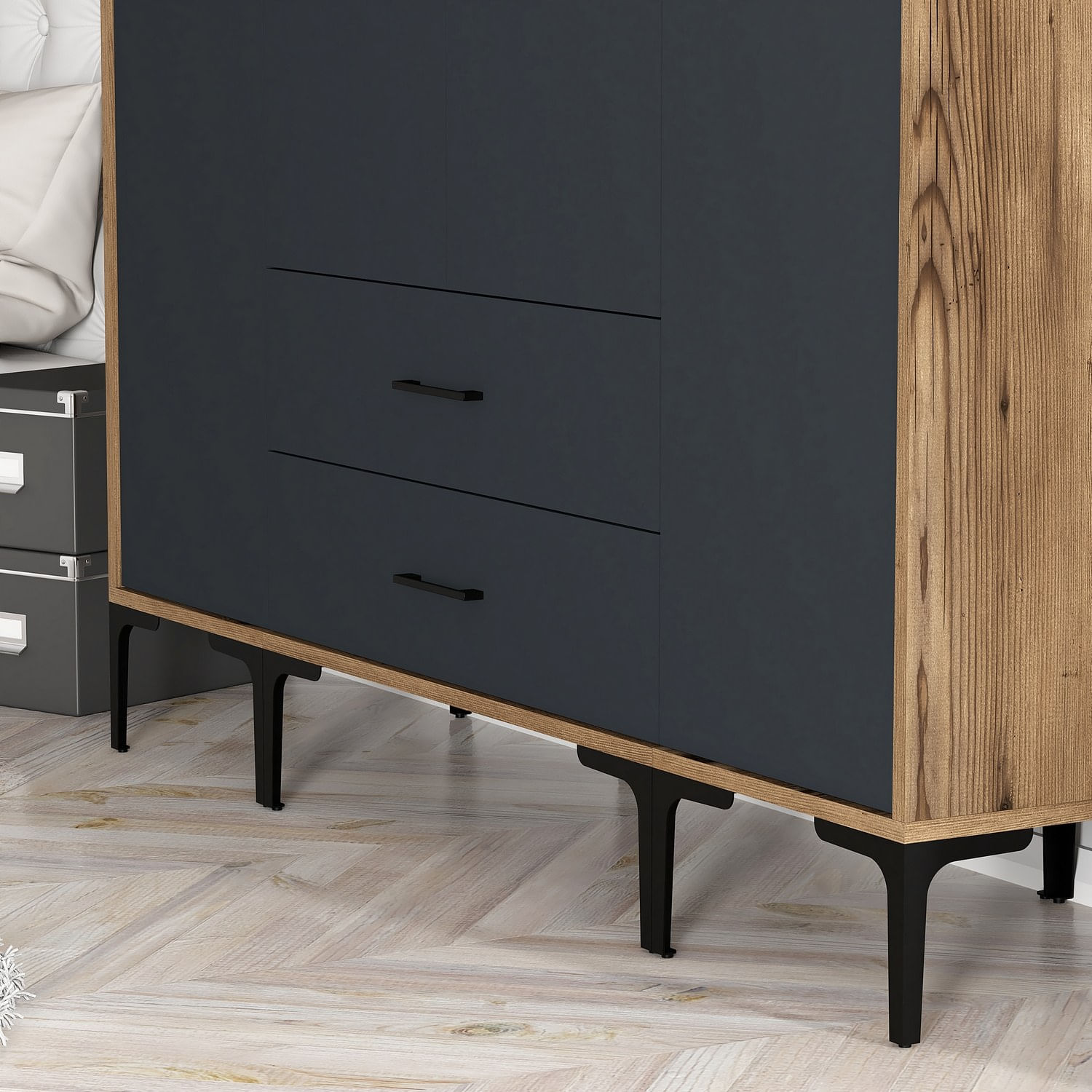 Sifonier, Hanah Home, pal melaminat, nuc si antracit, 160x47.5x201.4 cm, 845HCT5479 — imaginea 3