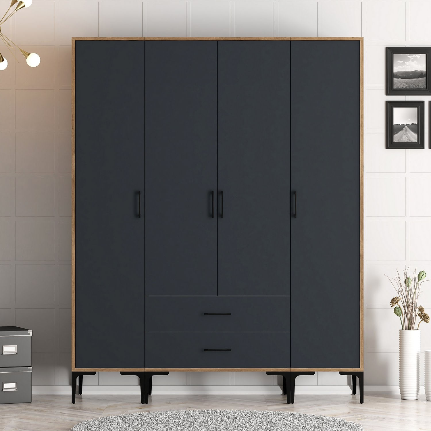 Sifonier, Hanah Home, pal melaminat, nuc si antracit, 160x47.5x201.4 cm, 845HCT5479 — imaginea 6